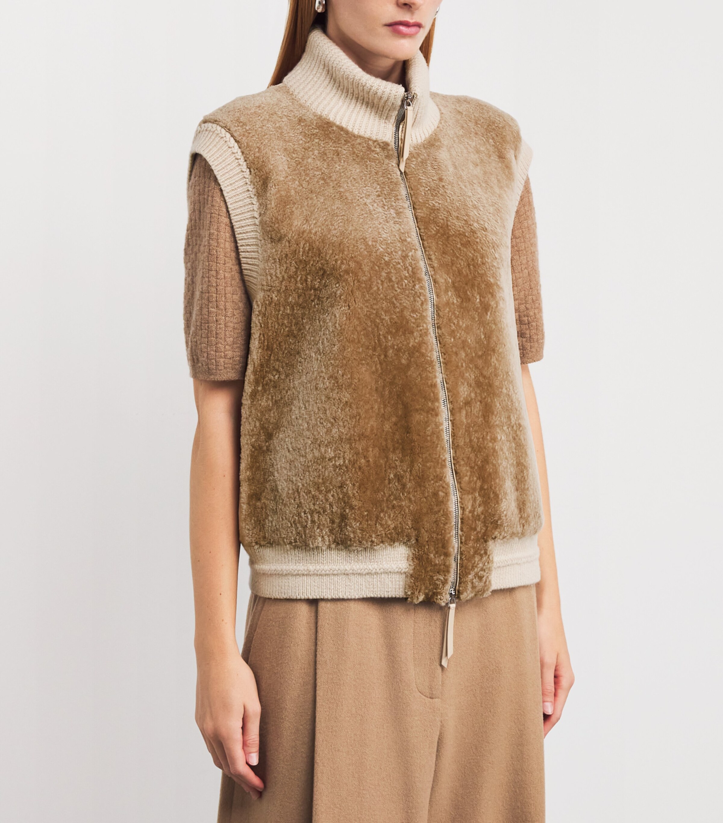 Lafayette 148 Womens Merino Wool-Cashmere Knitted Padded Gilet Natural Image 3