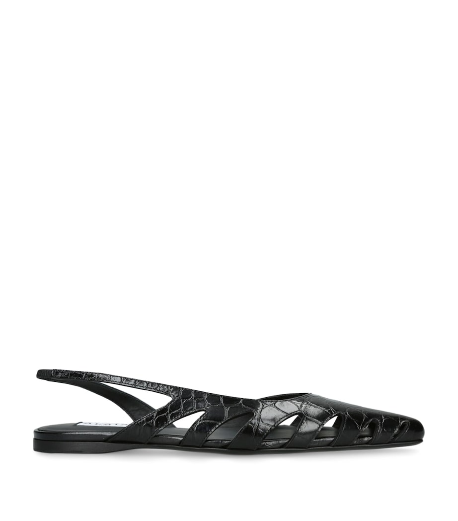 Leather Croc-Embossed Slingback Flats BLACK Image 1