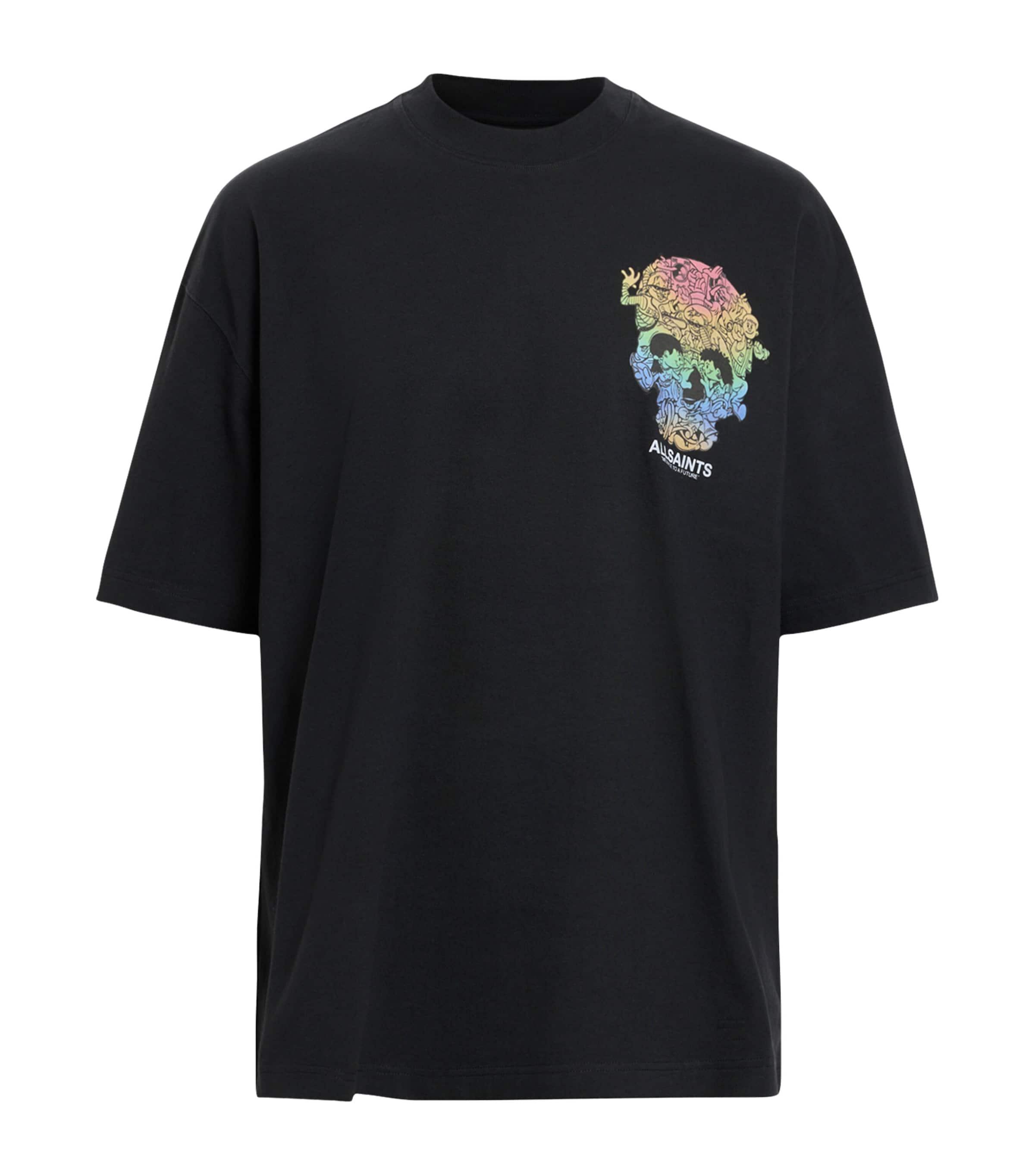 Allsaints Mens Washed Black Trance Graphic-print Short-sleeve Cotton T-shirt In Black