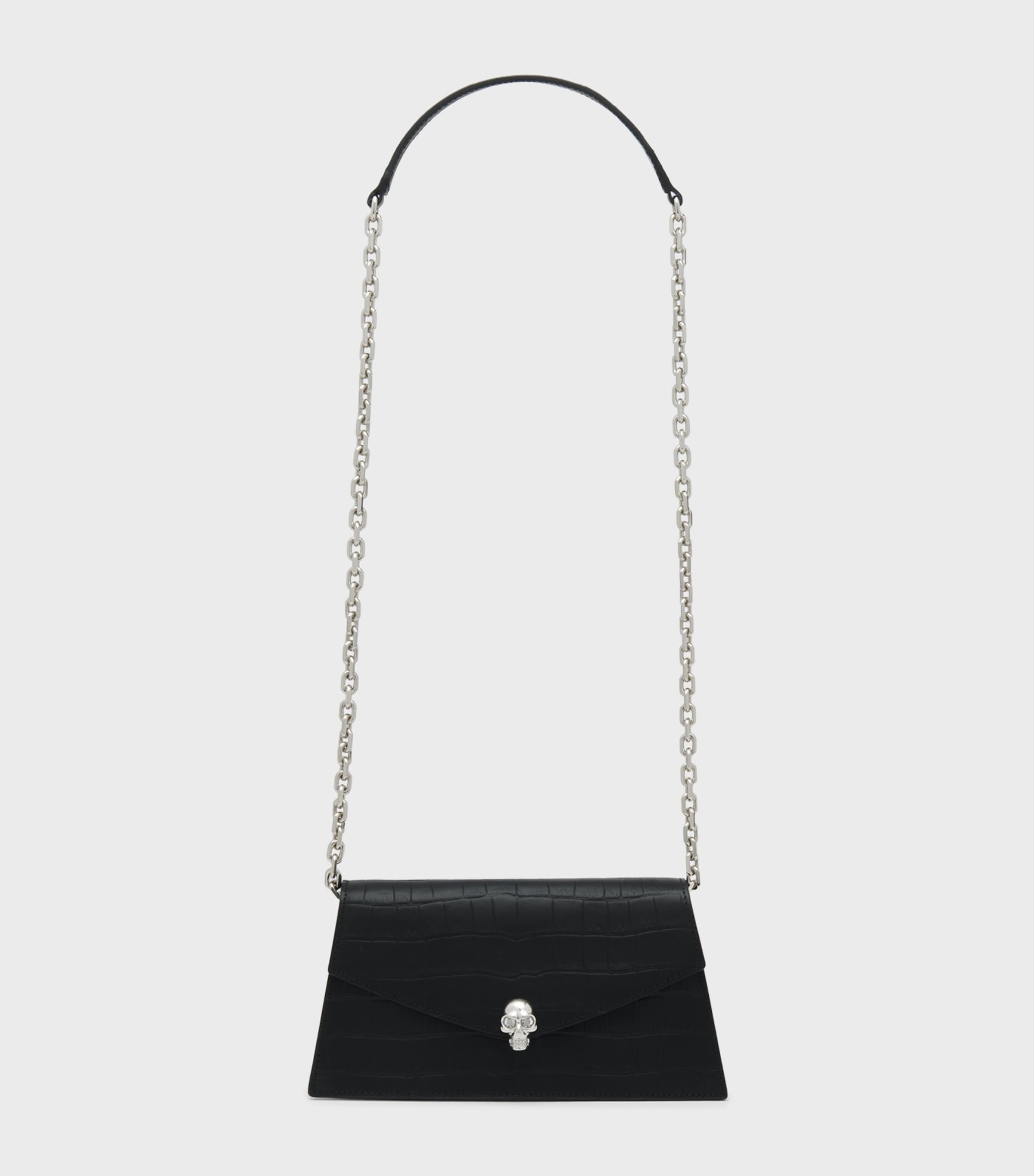 McQueen Mini Croc-Embossed Skull Shoulder Bag Image 3