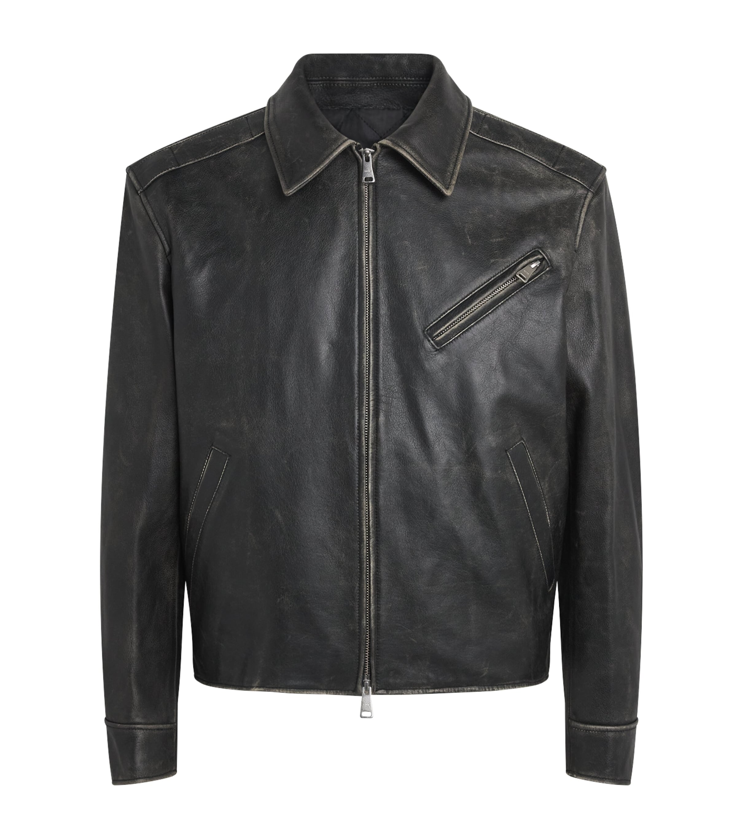 Coor Mens Washed-Leather Bomber Jacket Washed Black Image 1