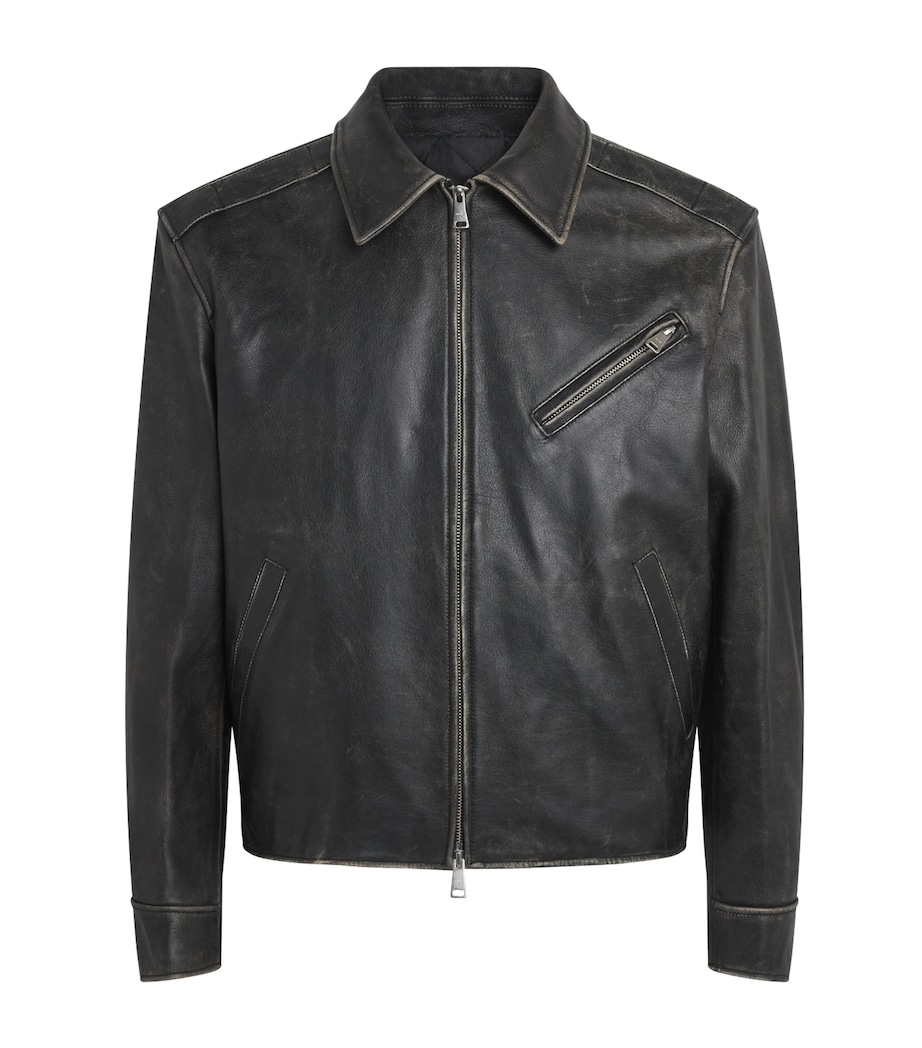 Coor Mens Washed-Leather Bomber Jacket Washed Black Image 1