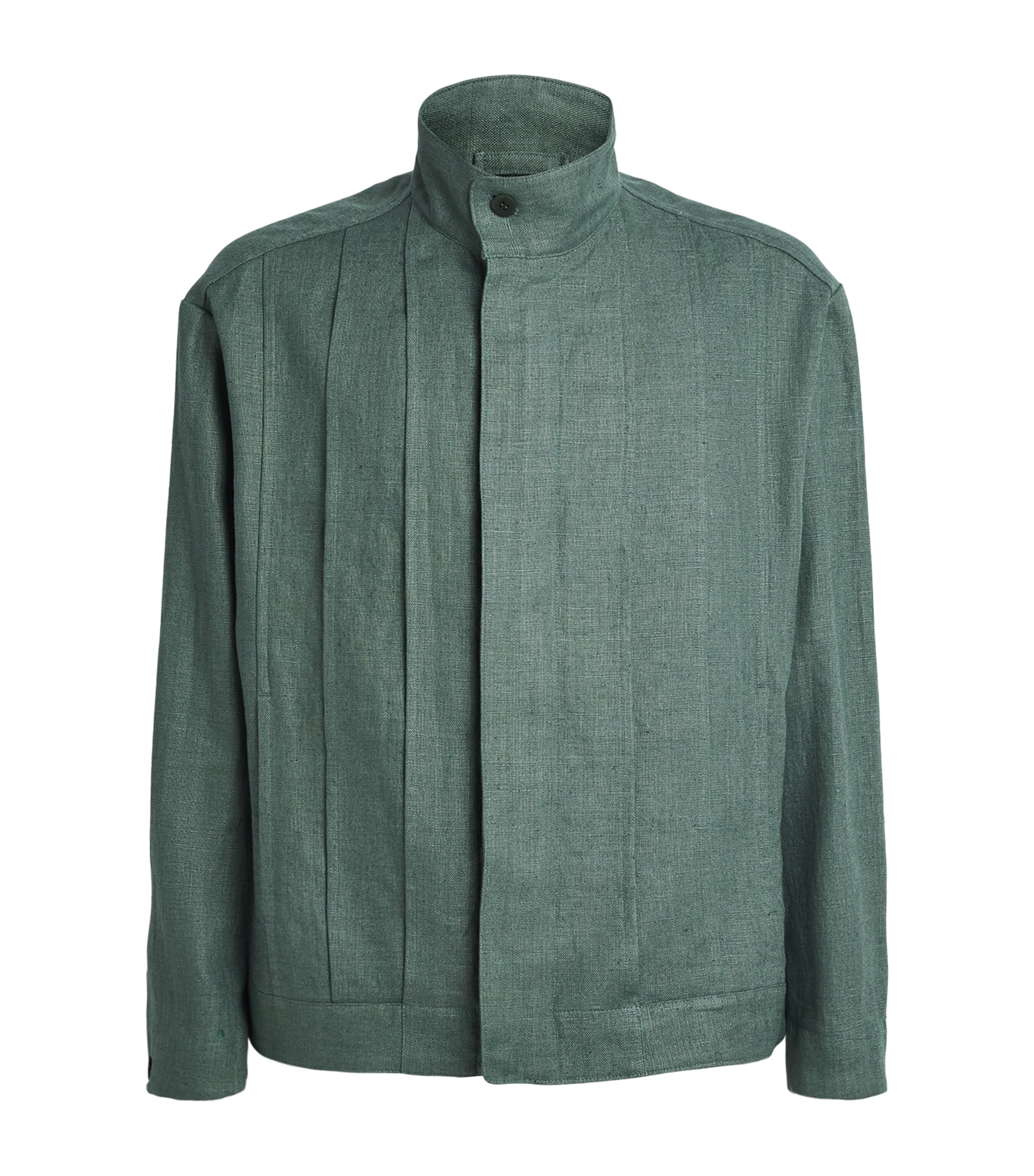 IM MEN Mens Tough Linen Pleated Jacket Dark Green Image 1