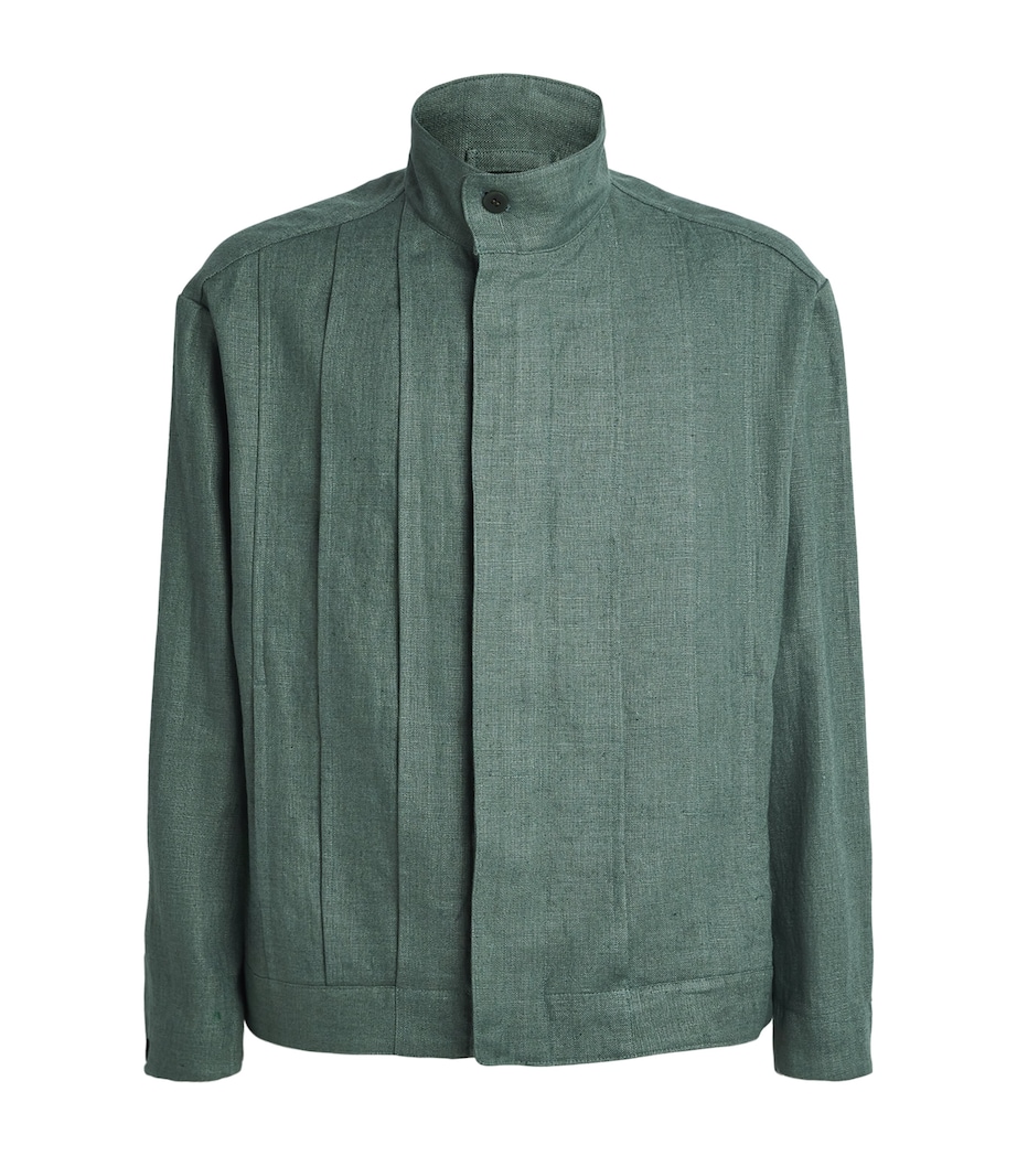 IM MEN Mens Tough Linen Pleated Jacket Dark Green Image 1