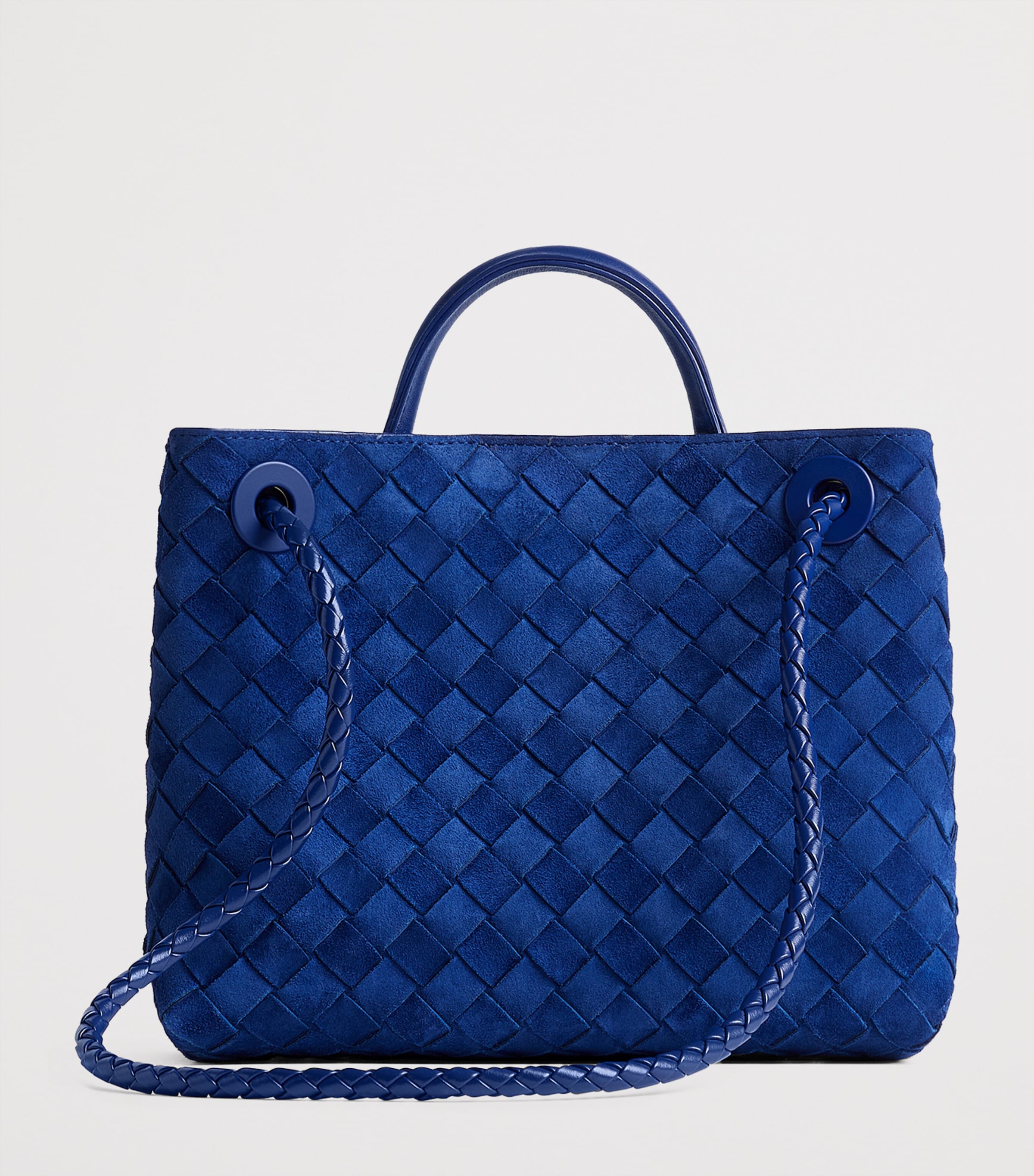 Bottega Veneta Blue Small Intrecciato Leather Andiamo Top-Handle