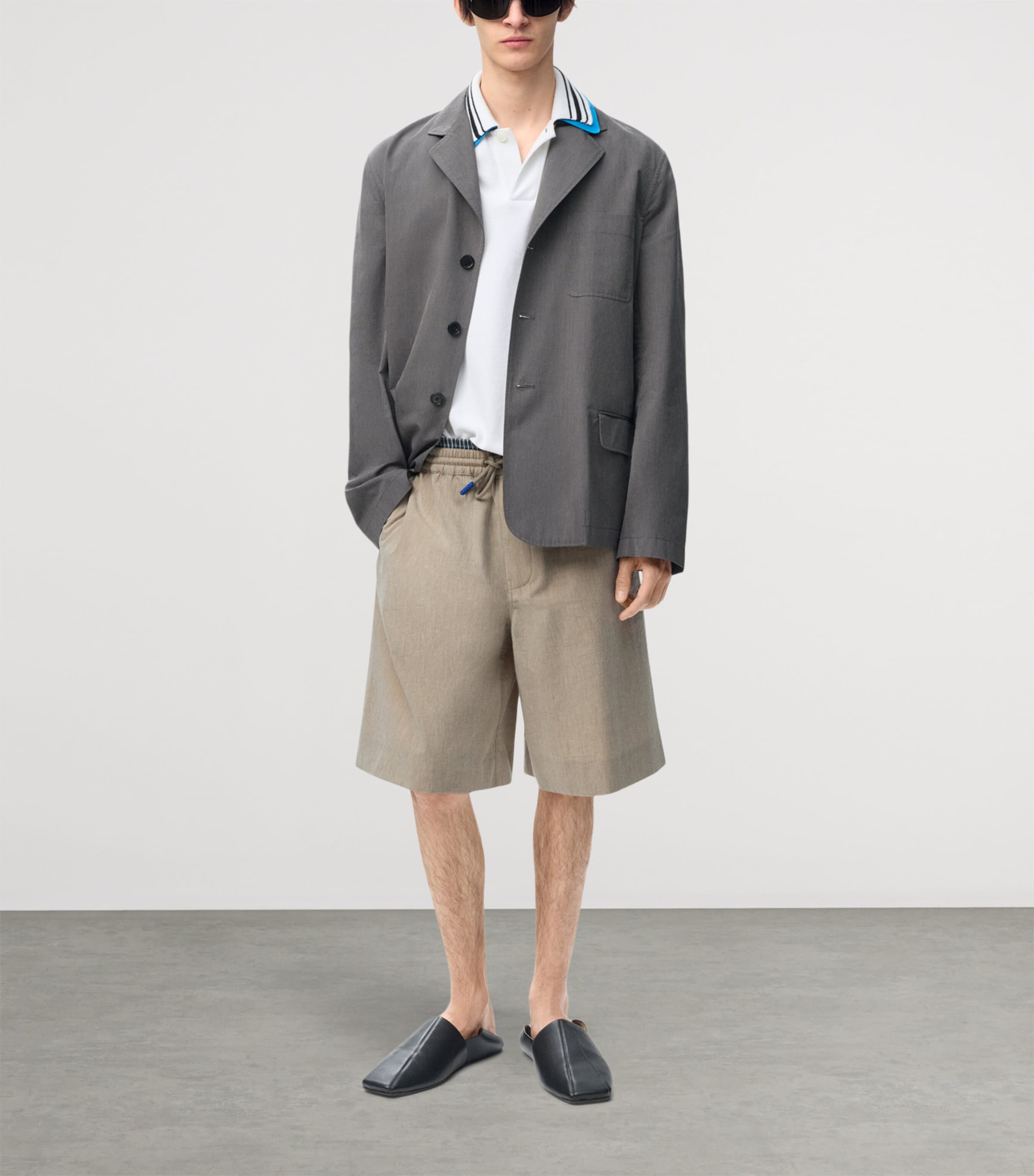 LOEWE Mens Layered Drawstring Shorts Beige Image 2