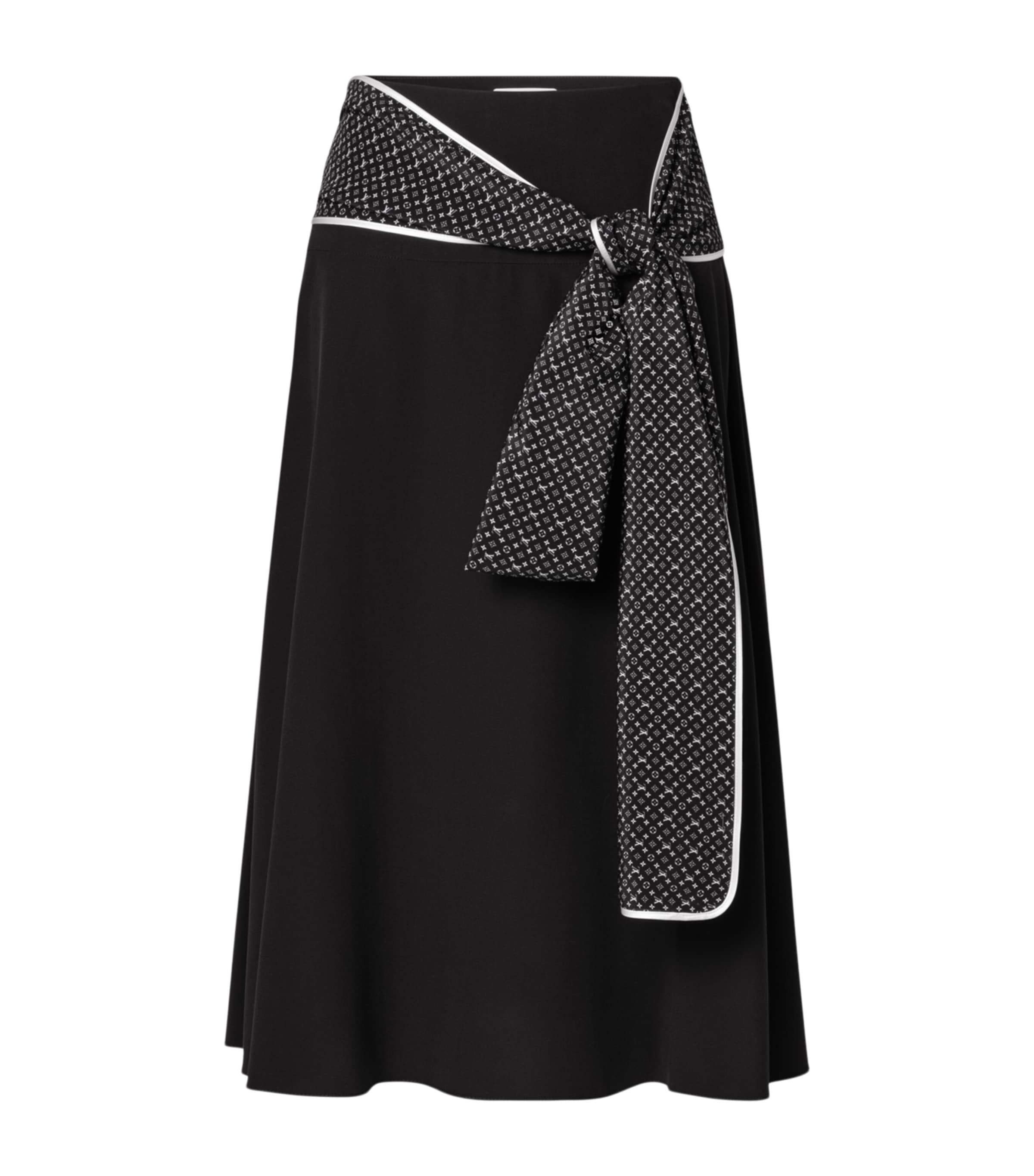 LOUIS VUITTON Womens Silk Monogram-Scarf Midi Skirt Black Image 1