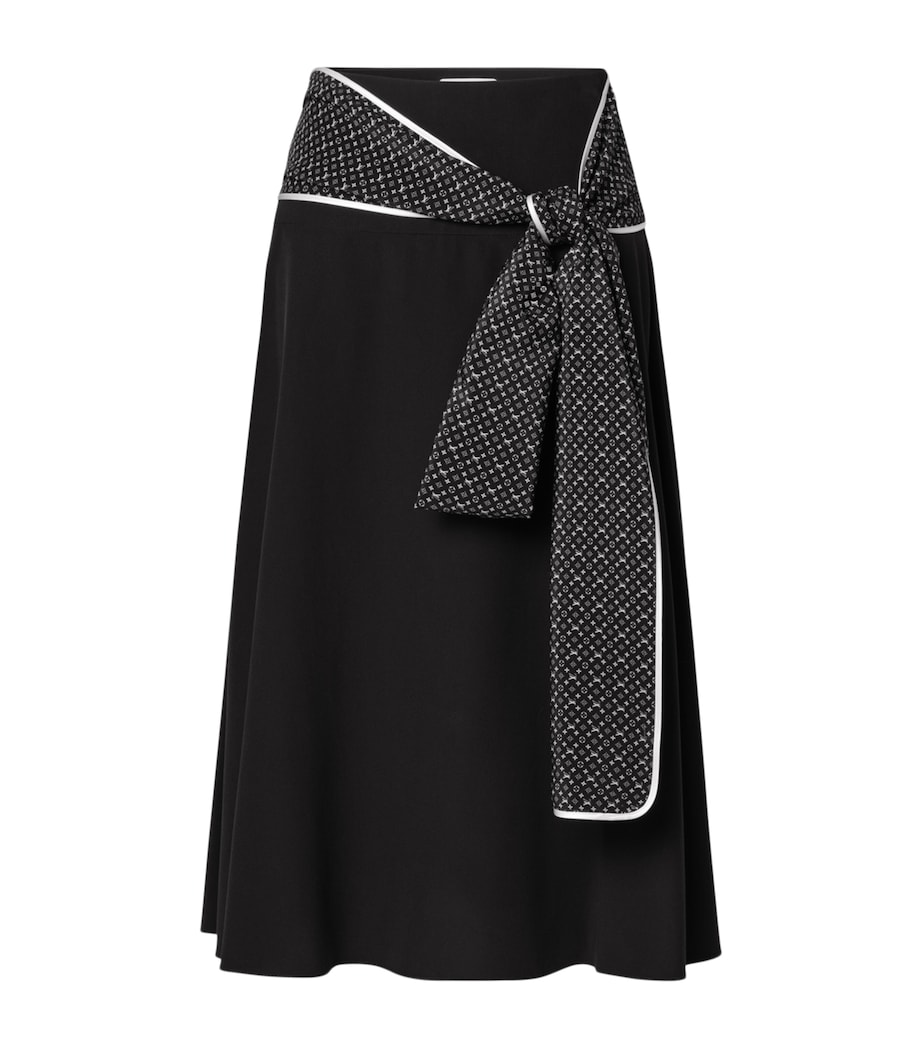 LOUIS VUITTON Womens Silk Monogram-Scarf Midi Skirt Black Image 1