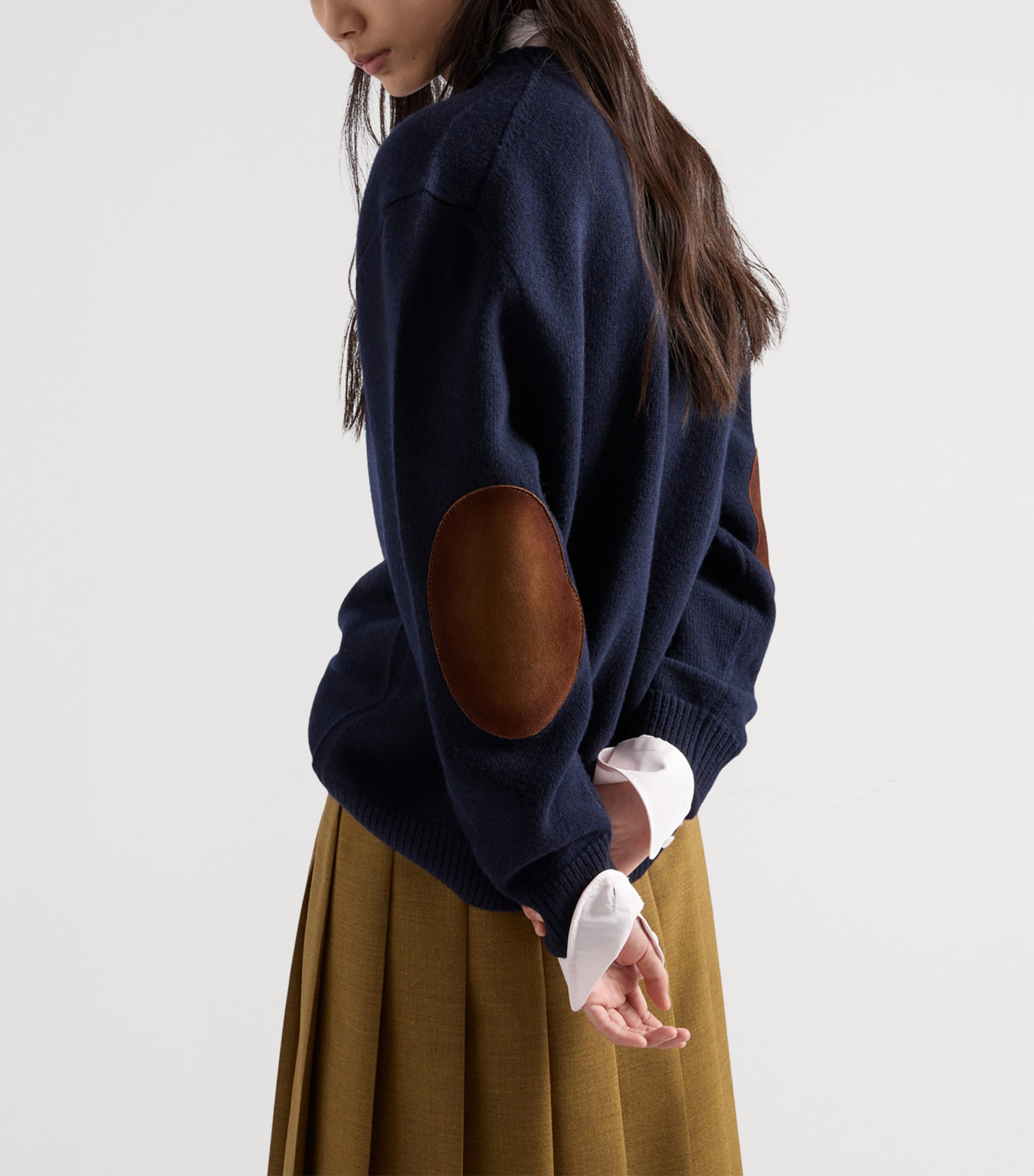 Prada Womens Wool Elbow-Patch Sweater Blue Image 4