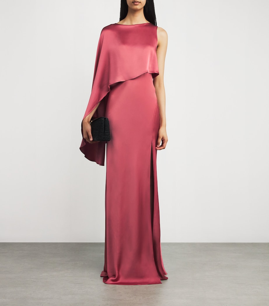 Satin Asymmetric Gown 678 DARK ROSE Image 2