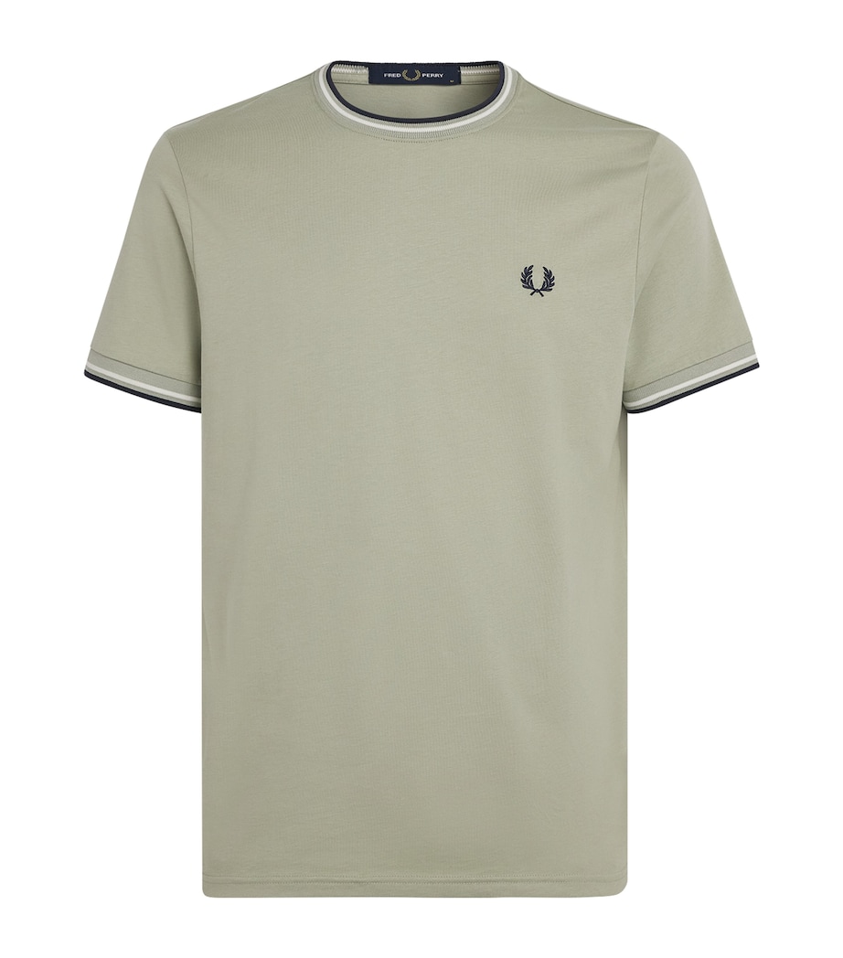 Fred Perry Mens Cotton Twin Tipped T-Shirt Seagrs/ecr/dkair Image 1