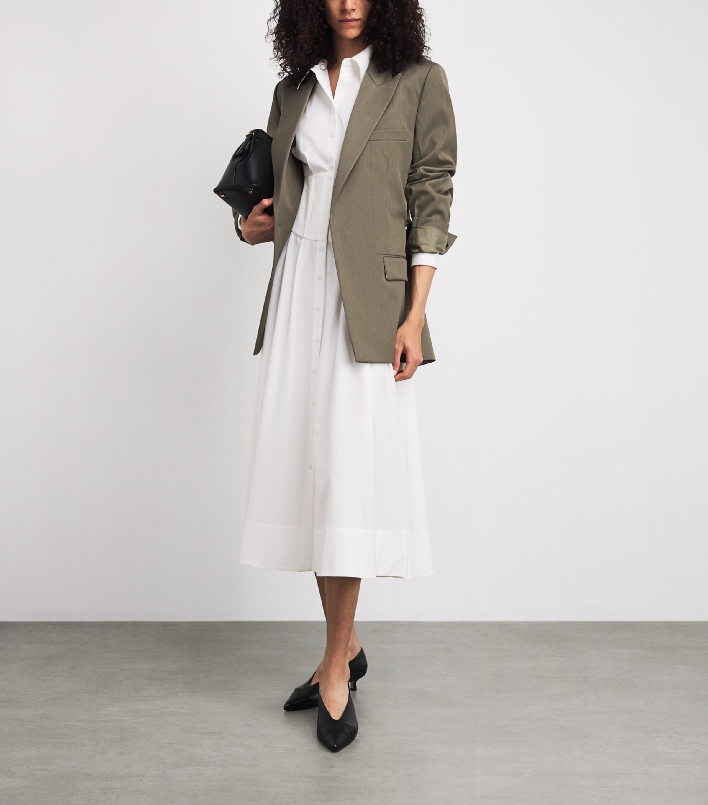 Alice+Olivia Womens Corset Edie Midi Shirt Dress Off White Image 2