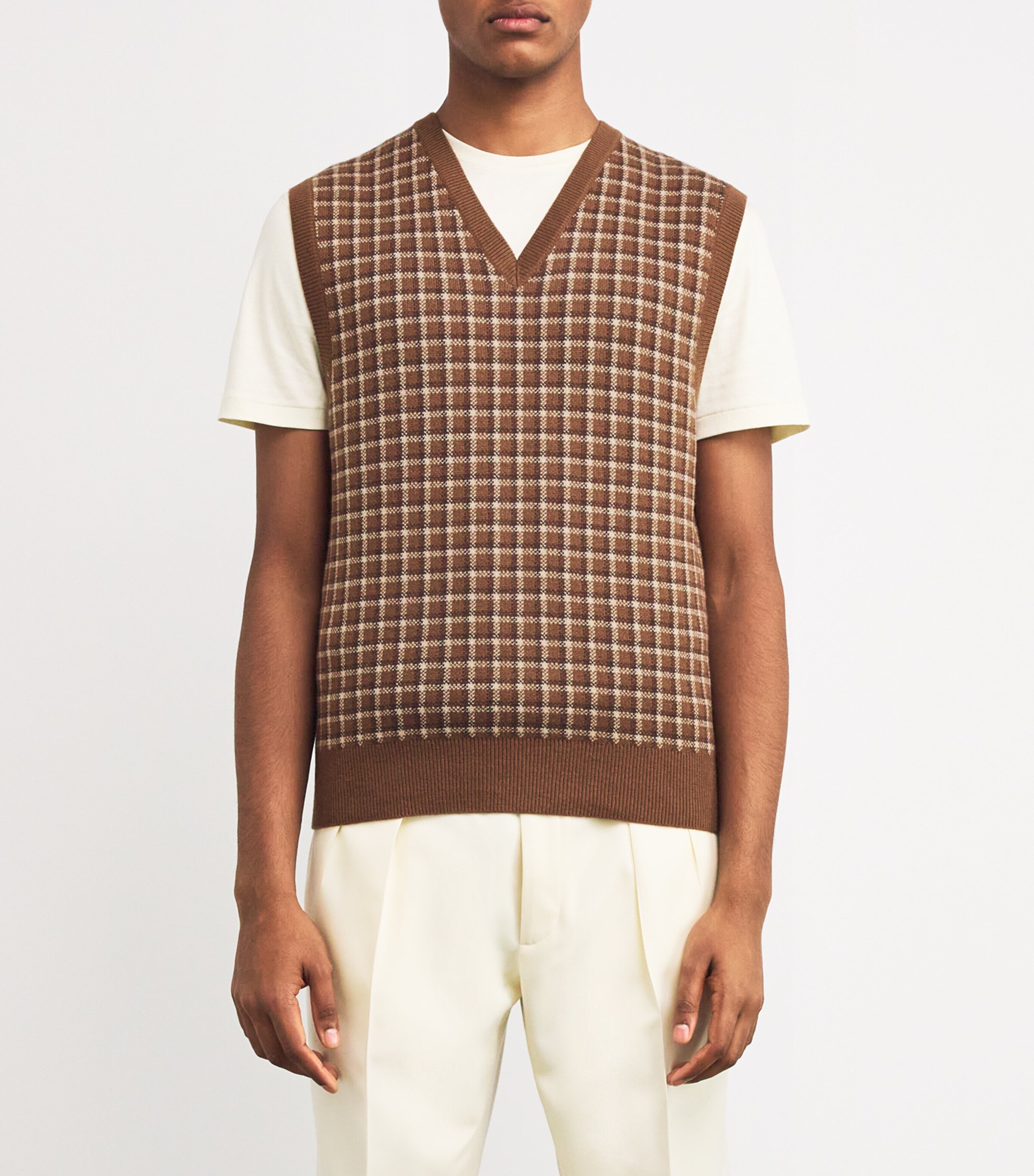 Ralph Lauren Purple Label Mens Cashmere Check Sweater Vest Brown Multi Image 3
