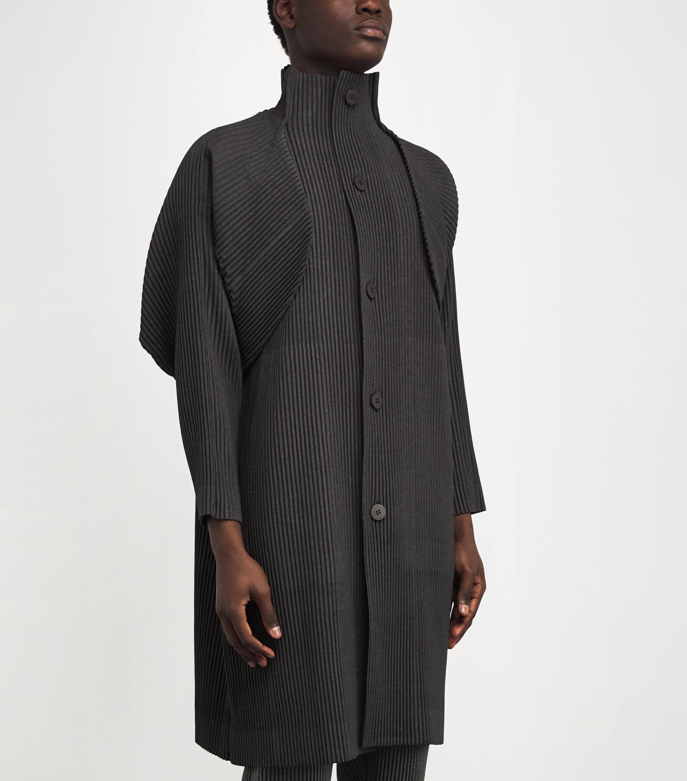 Wool-Effect Pleated Overcoat 49-DARK BROWN Image 3