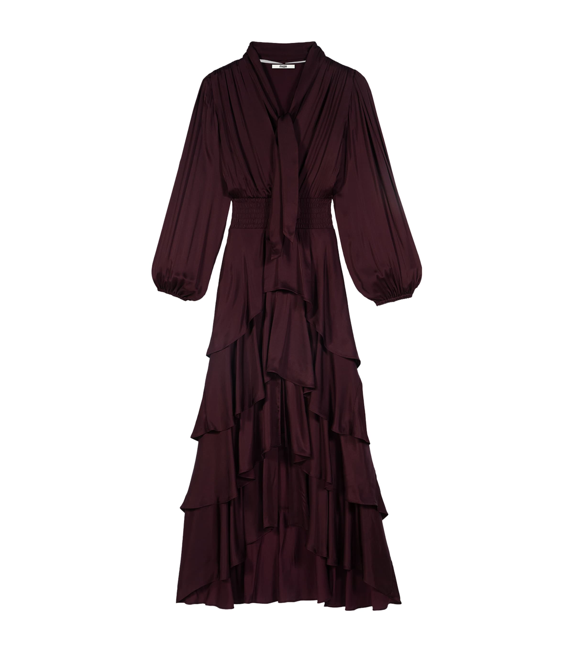 Maje Womens Tiered Pussybow Midi Dress Burgundy Image 1