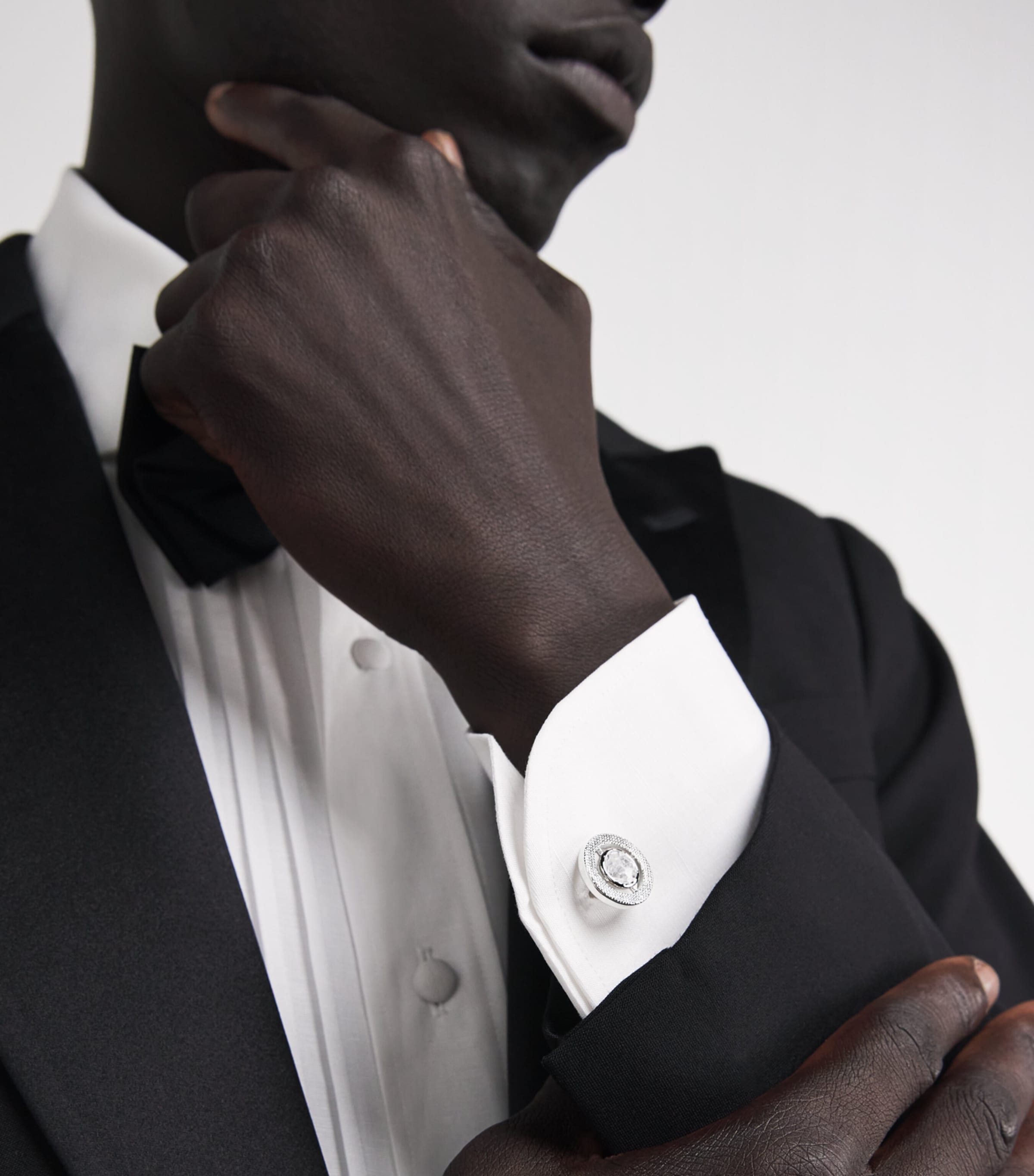 Rhodium-Plated Cubic Zirconia Halo Round Cufflinks CLEAR Image 2