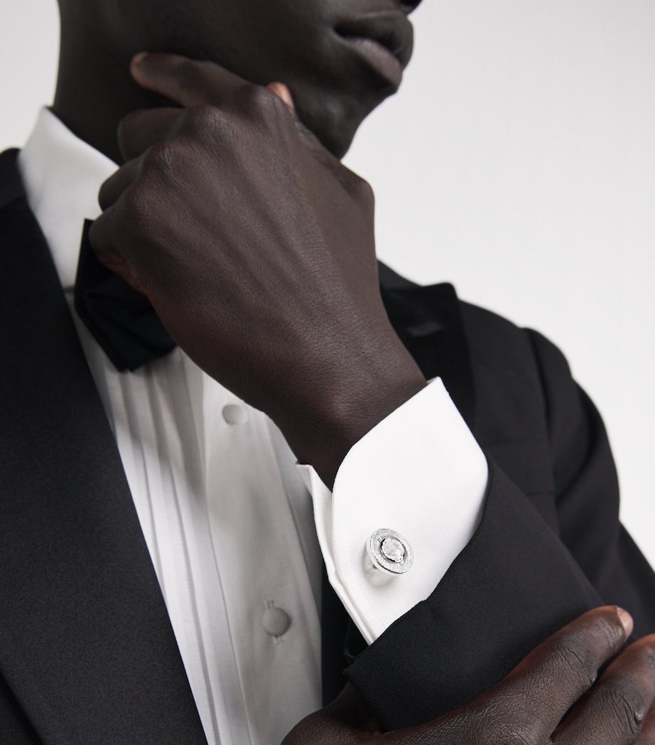 Rhodium-Plated Cubic Zirconia Halo Round Cufflinks CLEAR Image 2