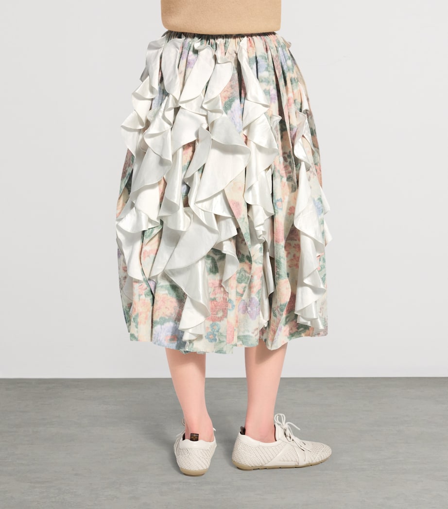 LOUIS VUITTON Womens Floral Ruffle-Insert Midi Skirt Beige Image 4