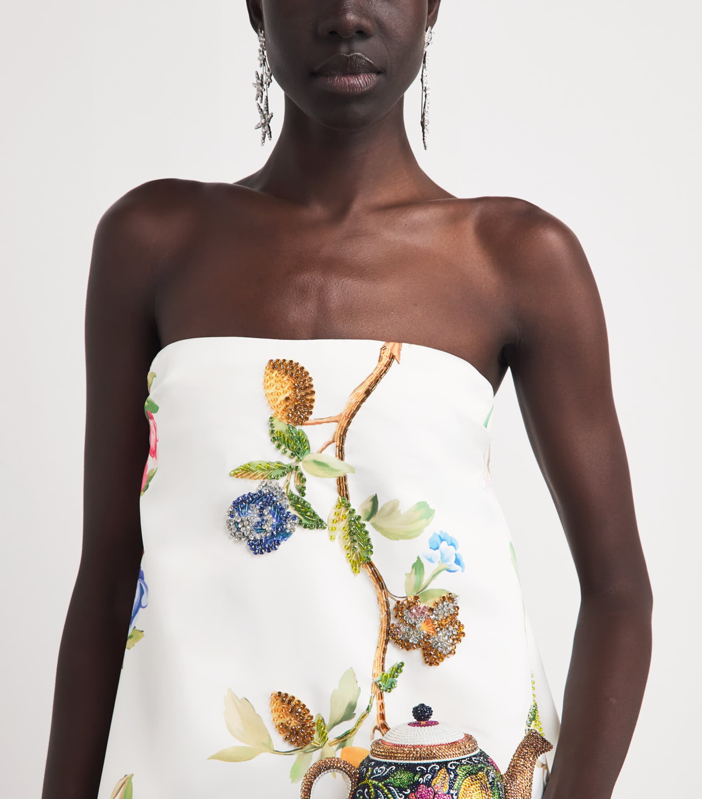 LEO LIN Womens Floral Embellished Phoebe Gown Lemon Vine Prnt Snow Image 3