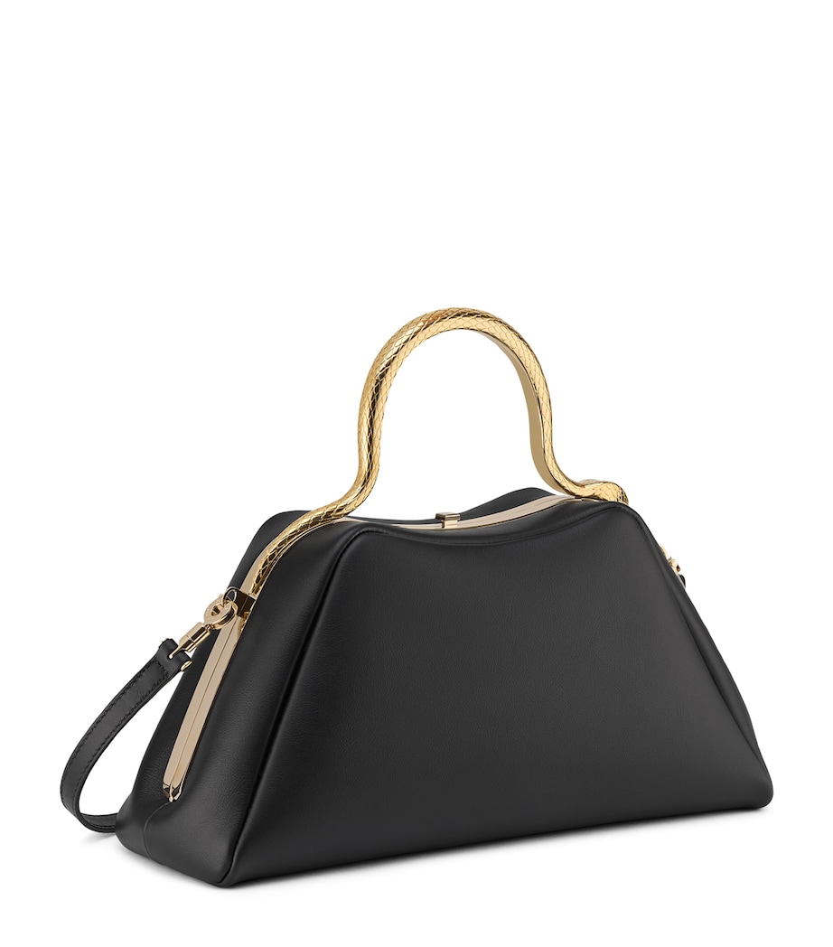 Small Leather Serpentine Top Handle Bag BLACK Image 1