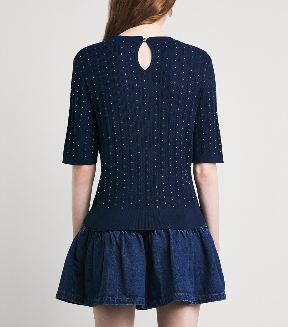 Maje Womens Cotton-Blend Rhinestone Sweater Navy Image 5