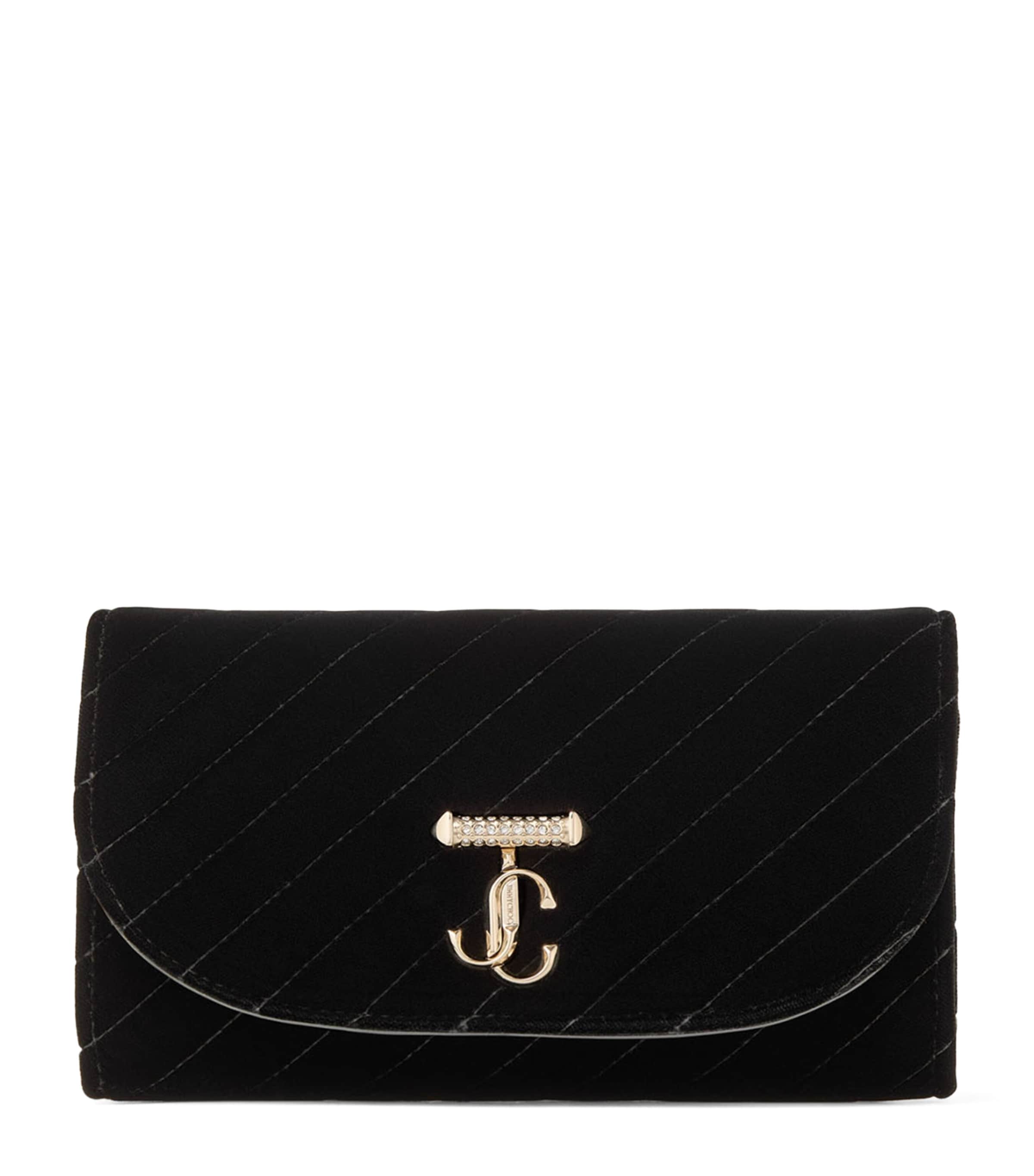 Jimmy Choo Curve Velvet Chain Wallet In Black
