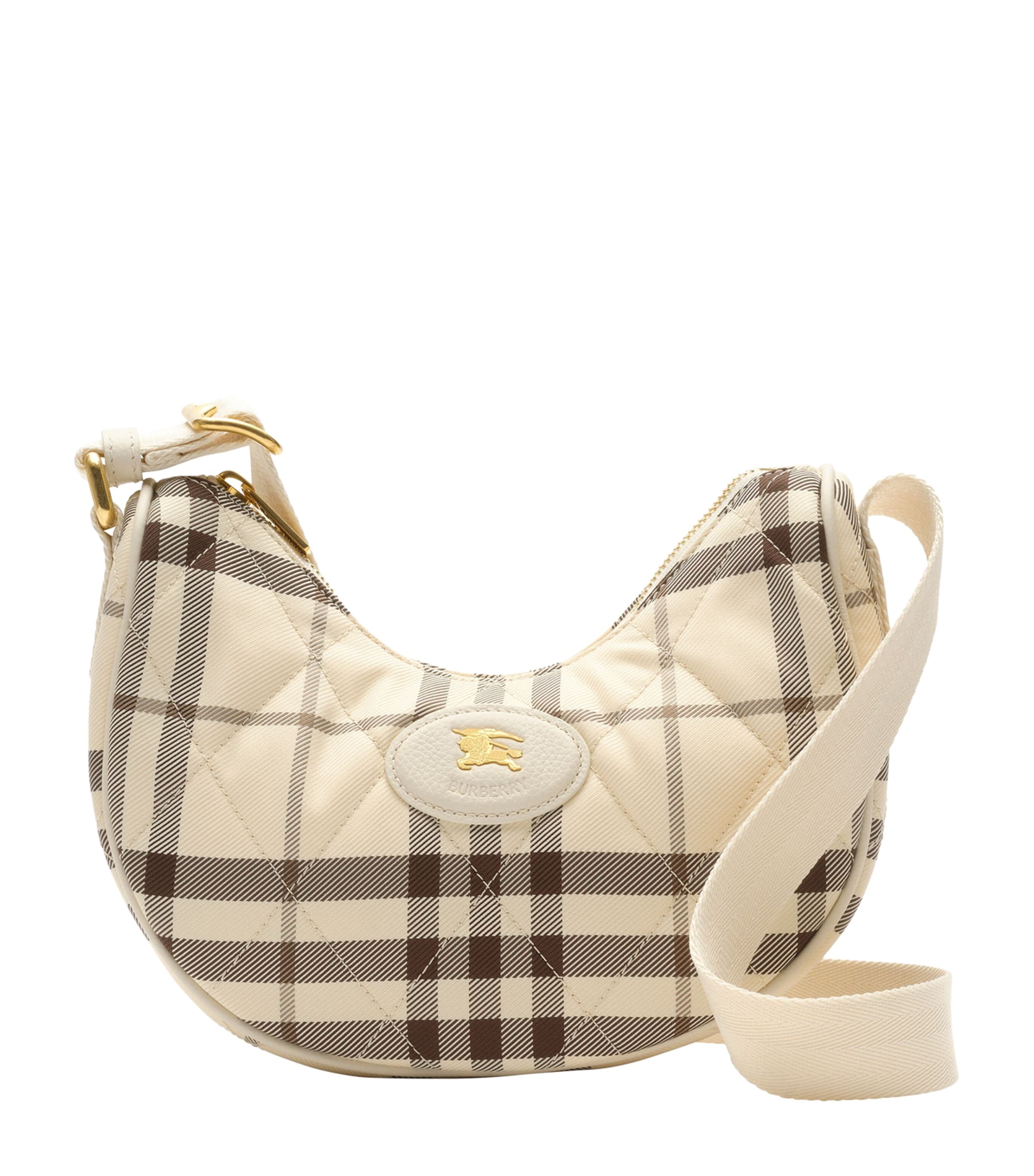 Burberry Leather-trim Check Horseshoe Cross-body Bag In Sand