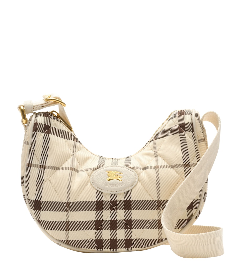 Burberry Leather-Trim Check Horseshoe Cross-Body Bag Light Beige Image 1