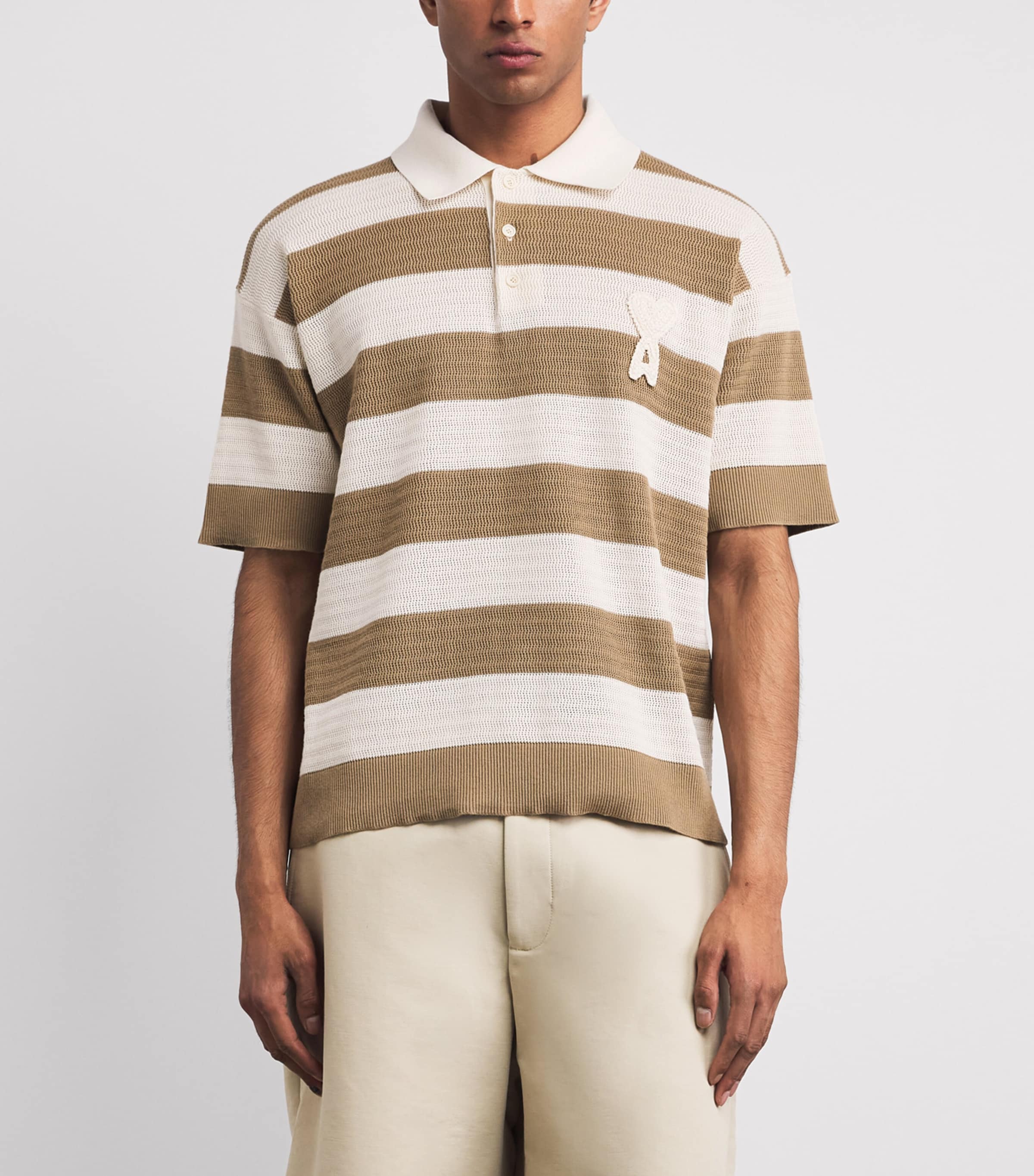 AMI Paris Mens Cotton Ami de Coeur Polo Shirt Cme/bge Tpe Image 4