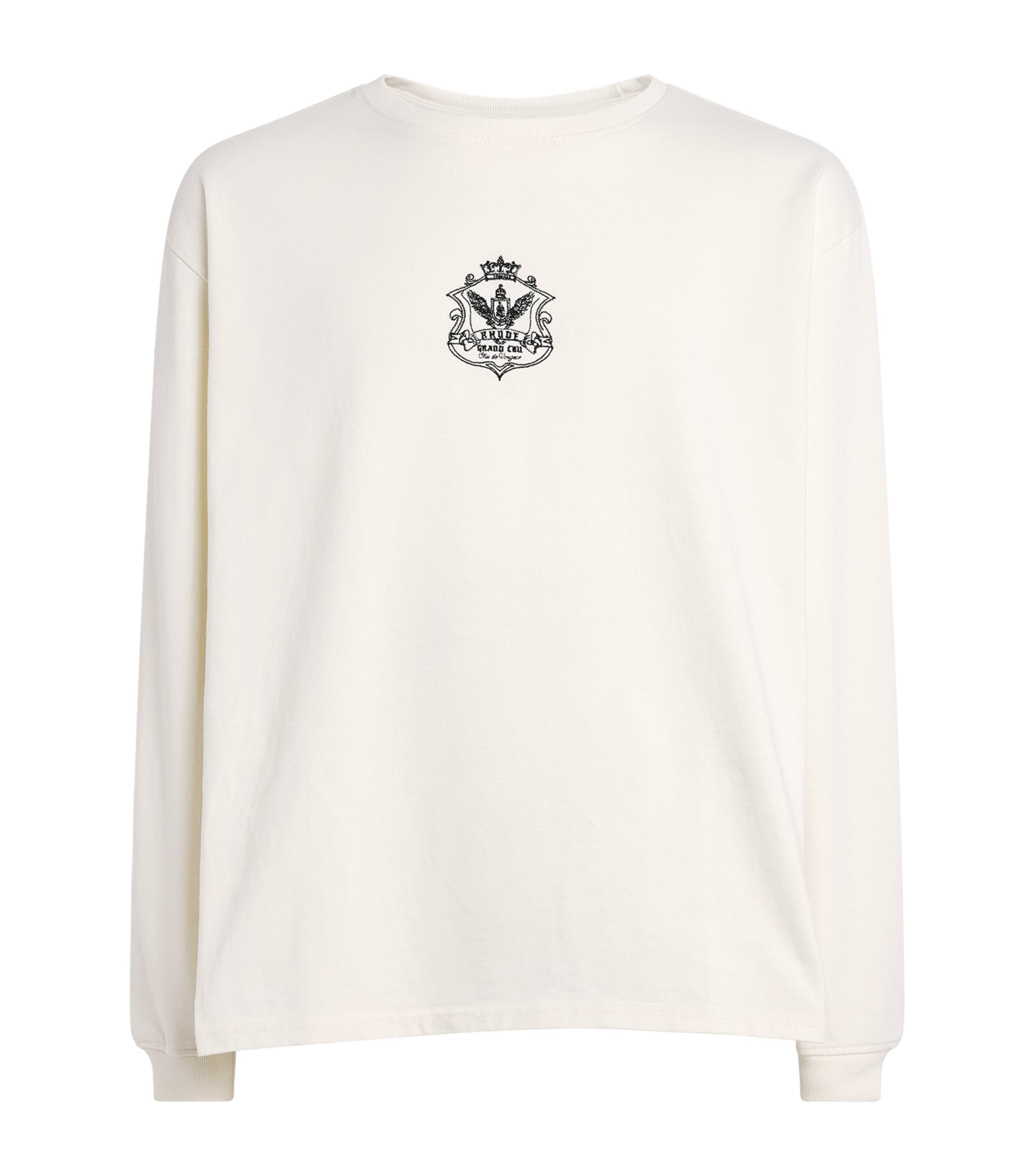 Rhude Mens Cotton Long-Sleeve Crest T-Shirt White/ Black Image 1