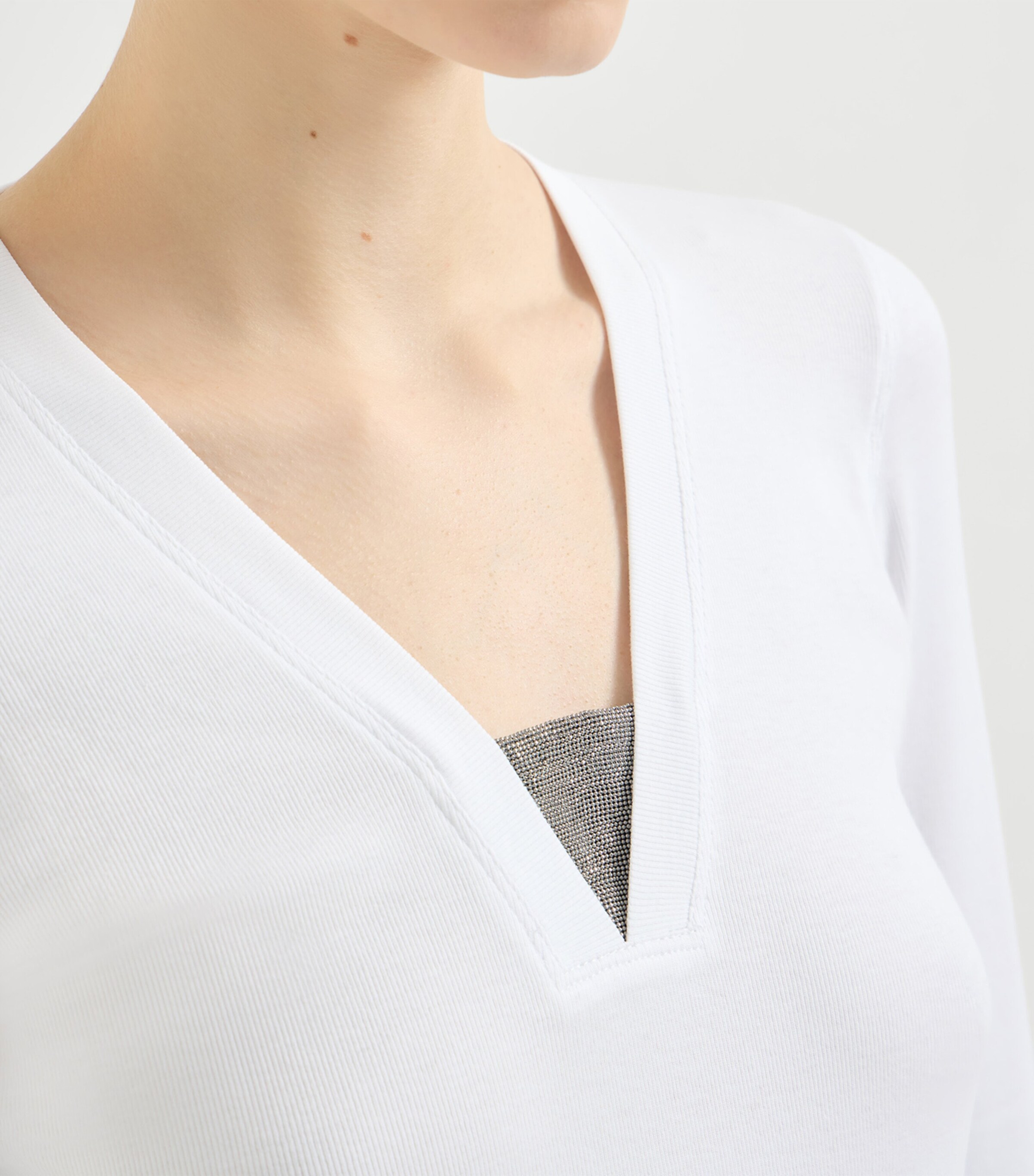 Brunello Cucinelli Womens Stretch-Cotton Monili-Detail T-Shirt Image 6