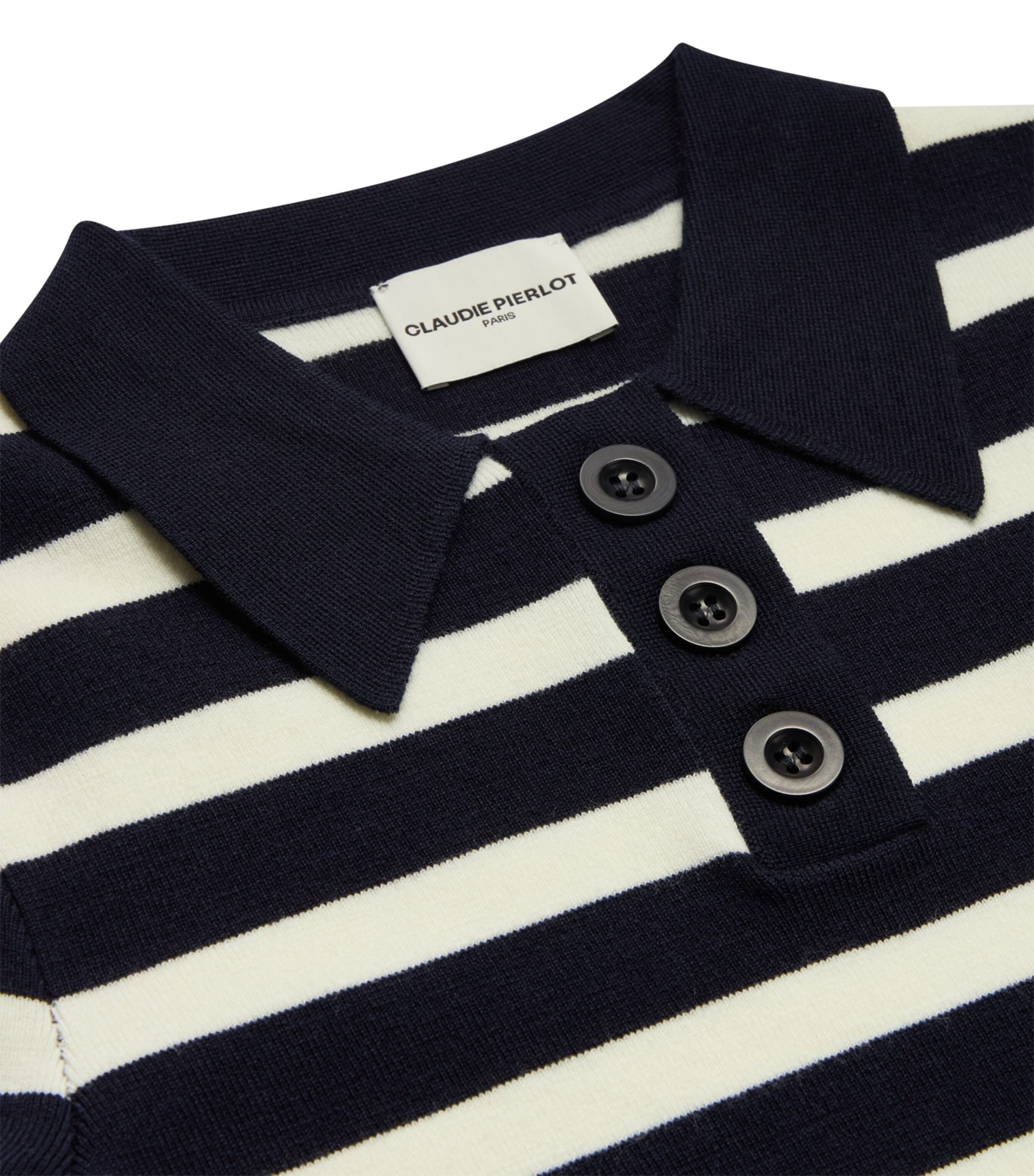 Knitted Stripe Polo Top DUAL-COLOR Image 2