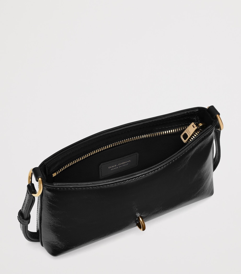 Calfskin Lock Shoulder Bag 80999-BLACK Image 6