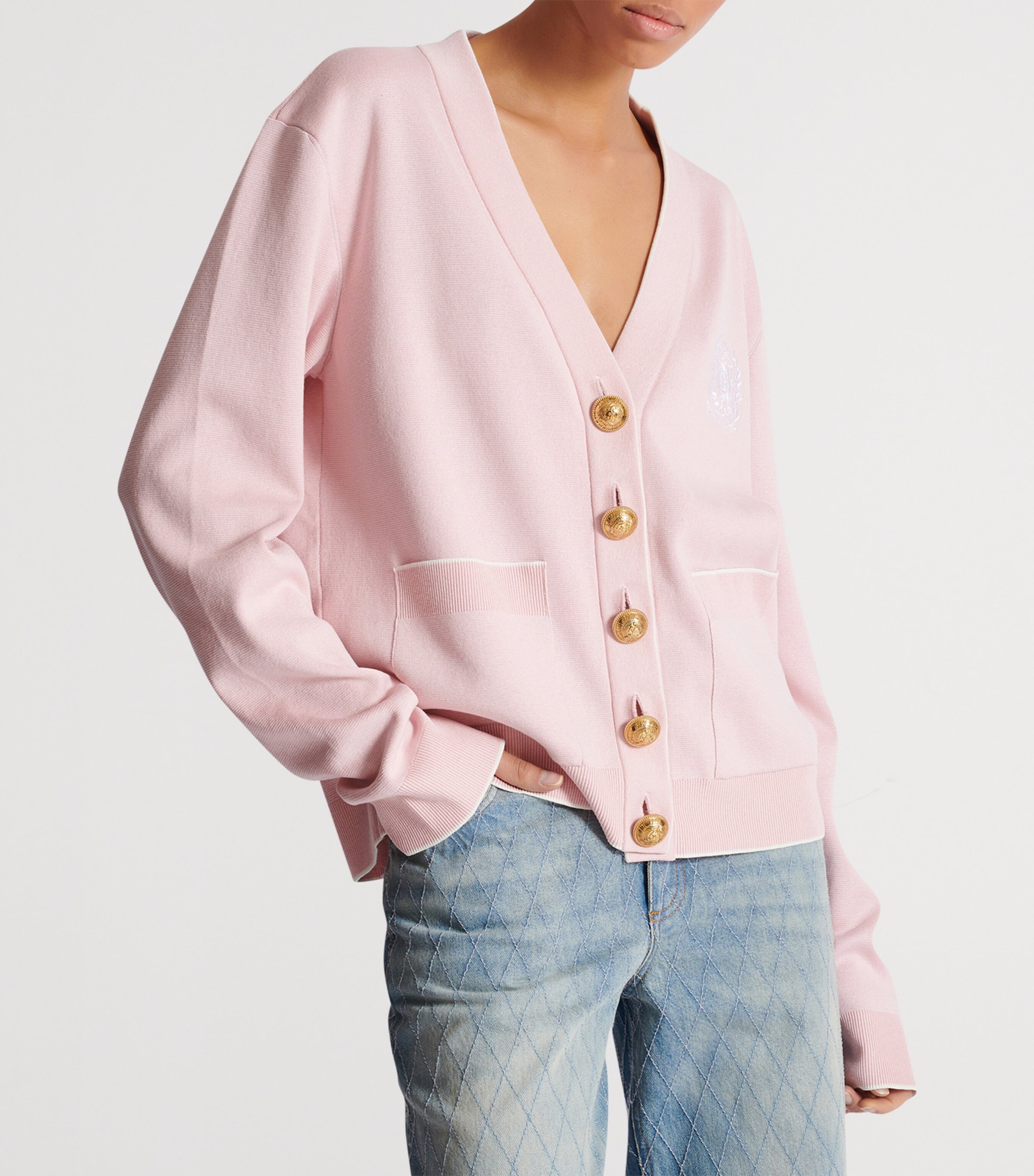Silk-Cotton Embroidered Cardigan OIN ROSE/ BLANC Image 2
