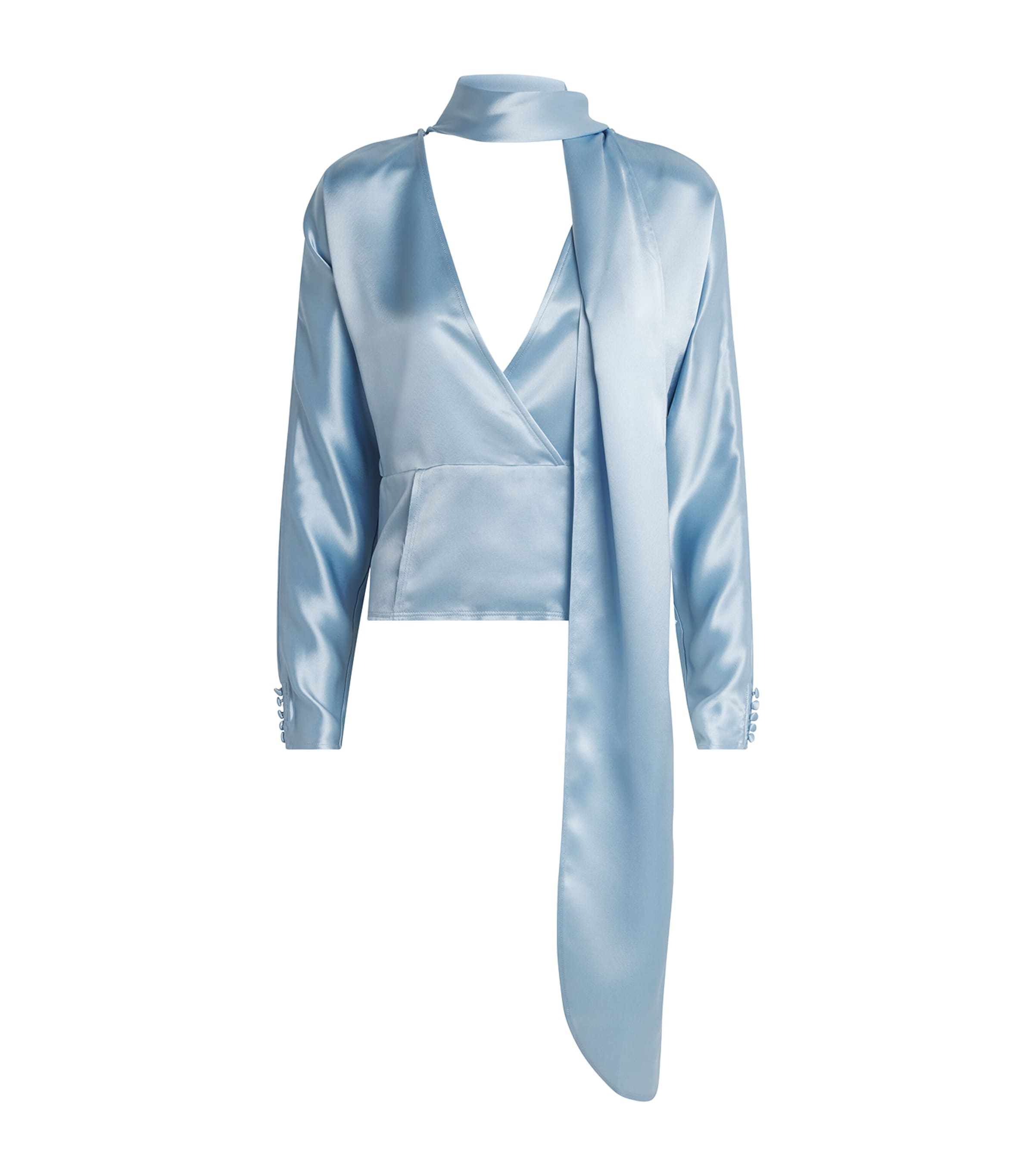GANNI Womens Satin Scarf Blouse Soft Chambray Image 1