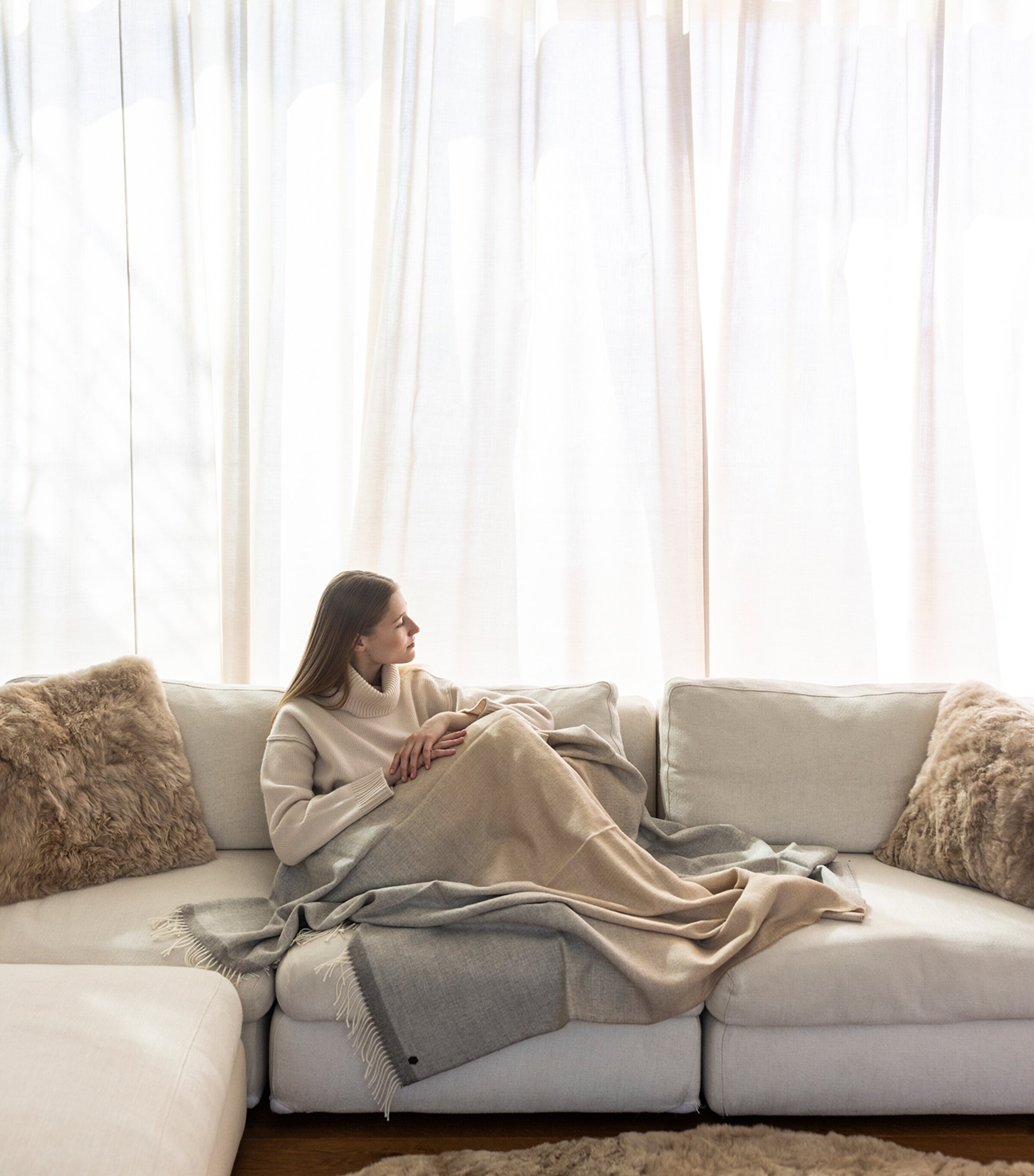 Weich Plaid Merima Throw (180cm x 130cm) Grey / Ochre Image 5