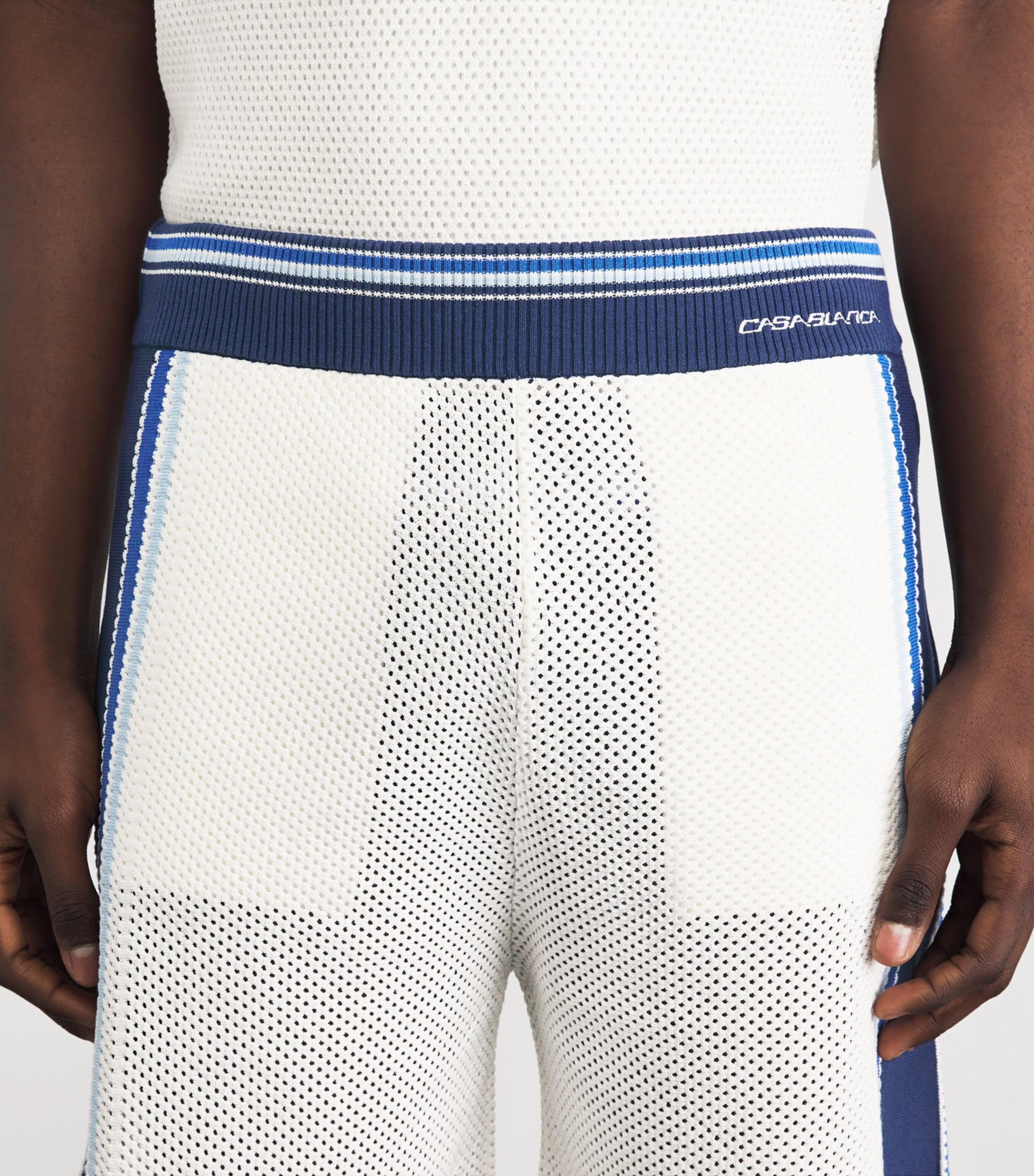 Casablanca Mens Mesh Stripe Sweat Shorts White / Blue Image 3