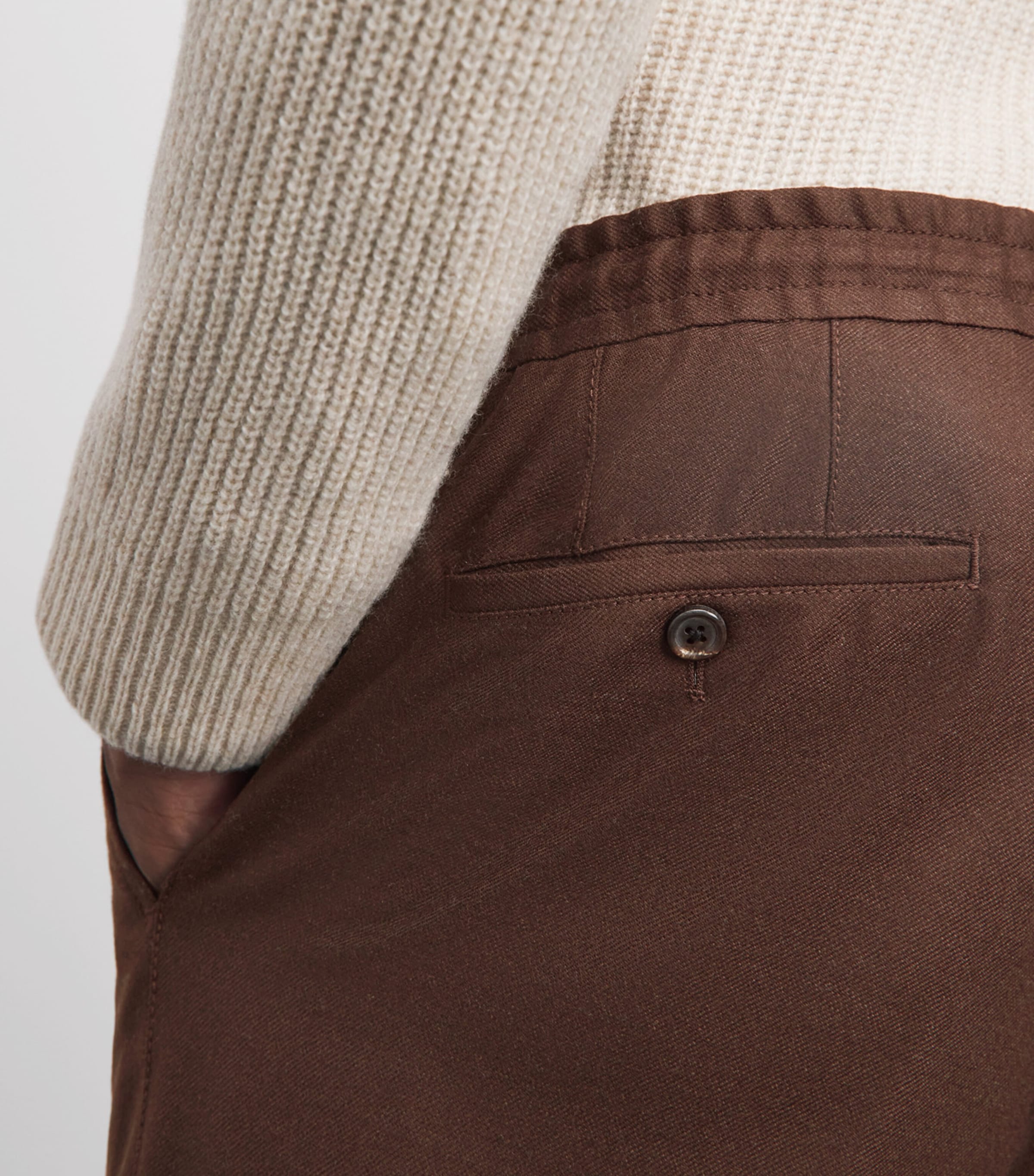 Corneliani Mens Virgin Wool-Blend Slim Tailored Trousers Brick Brown Image 3