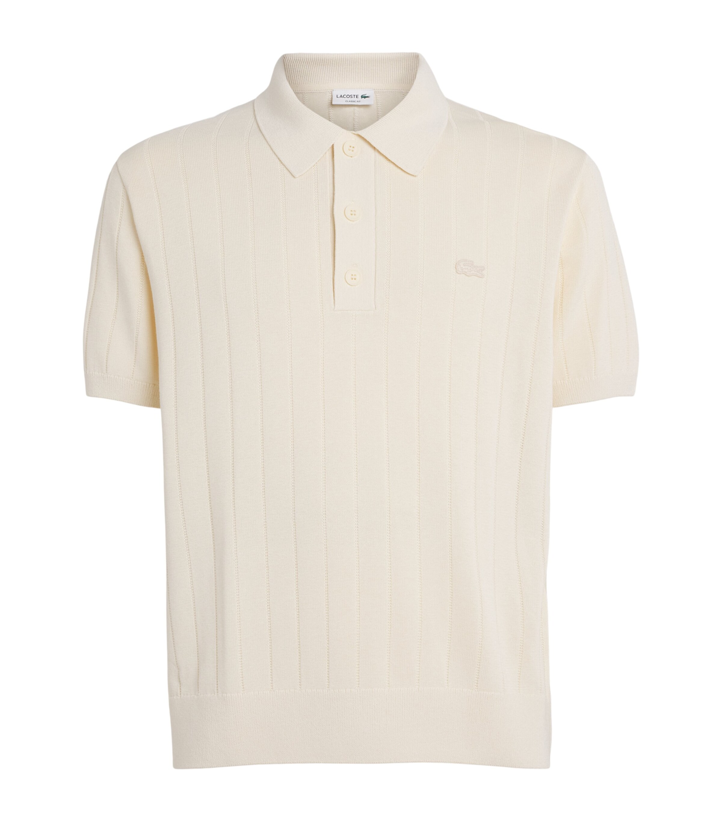 Lacoste Mens Rib-Knit Polo Shirt Cream Image 1