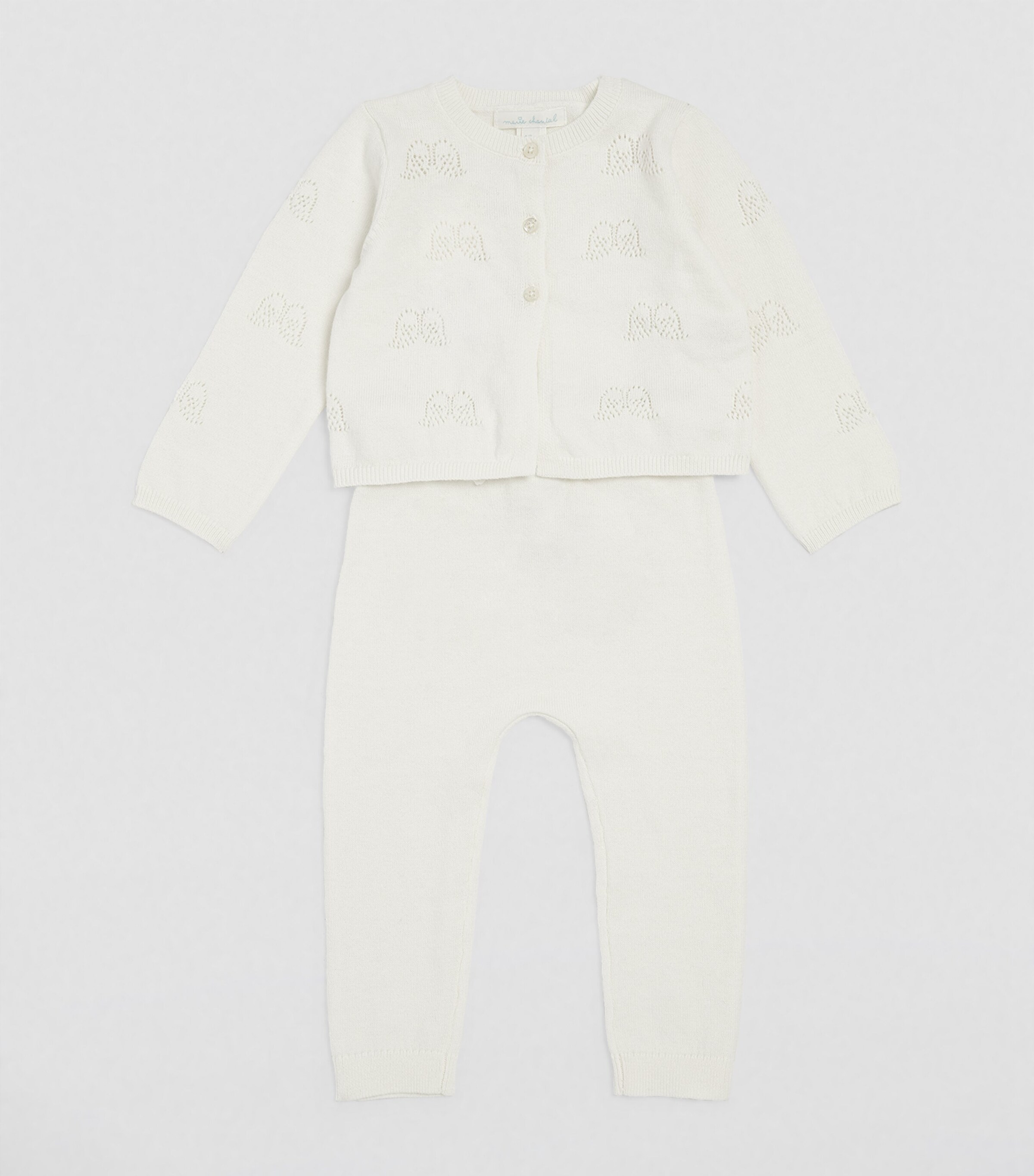 Marie-Chantal Pointelle Angel Wing Cardigan (3-12 Months) Ivory Image 2