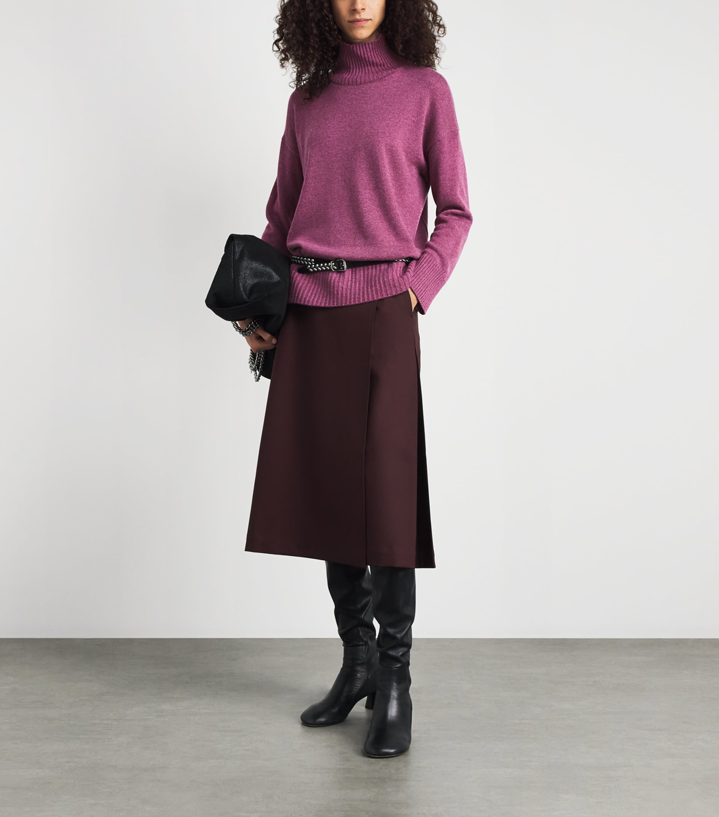 Lafayette 148 Womens Cashmere Funnel-Neck Sweater Mulberry Melange Image 2