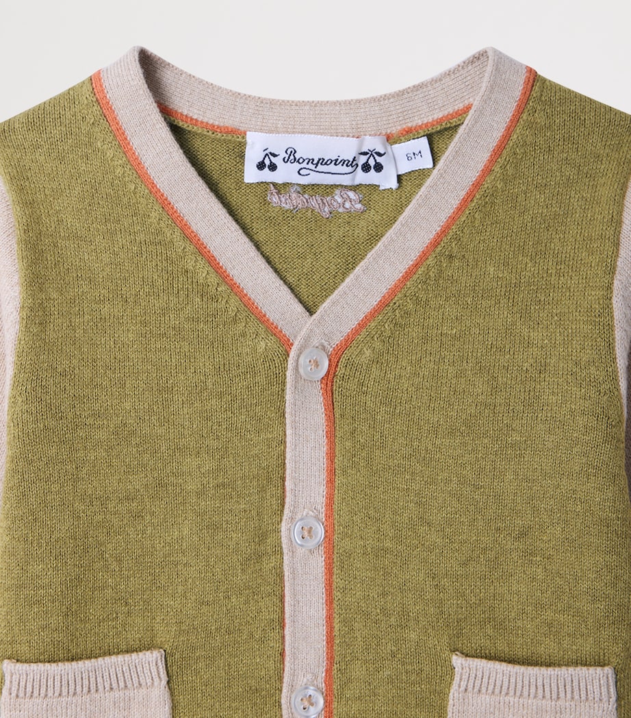 Bonpoint Organic Cotton-Cashmere Tahiel Cardigan (6-12 Months) Kaki Fonce Image 3