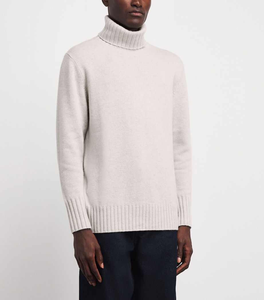 N.Peal Mens Cashmere Brompton Rollneck Sweater Pebble Grey Image 4