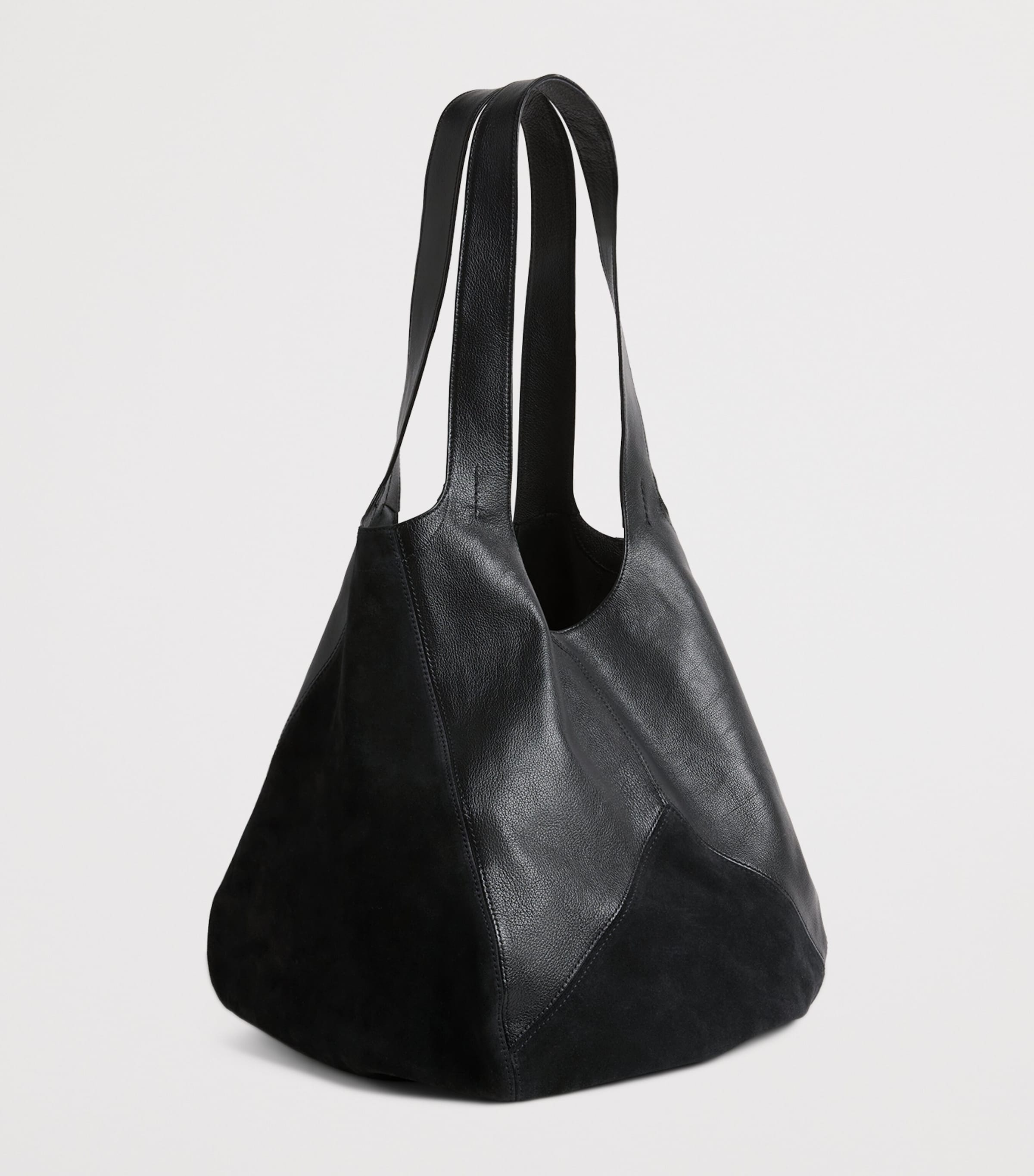 Panelled Calfskin Balloon Tote Bag BLACK Image 2