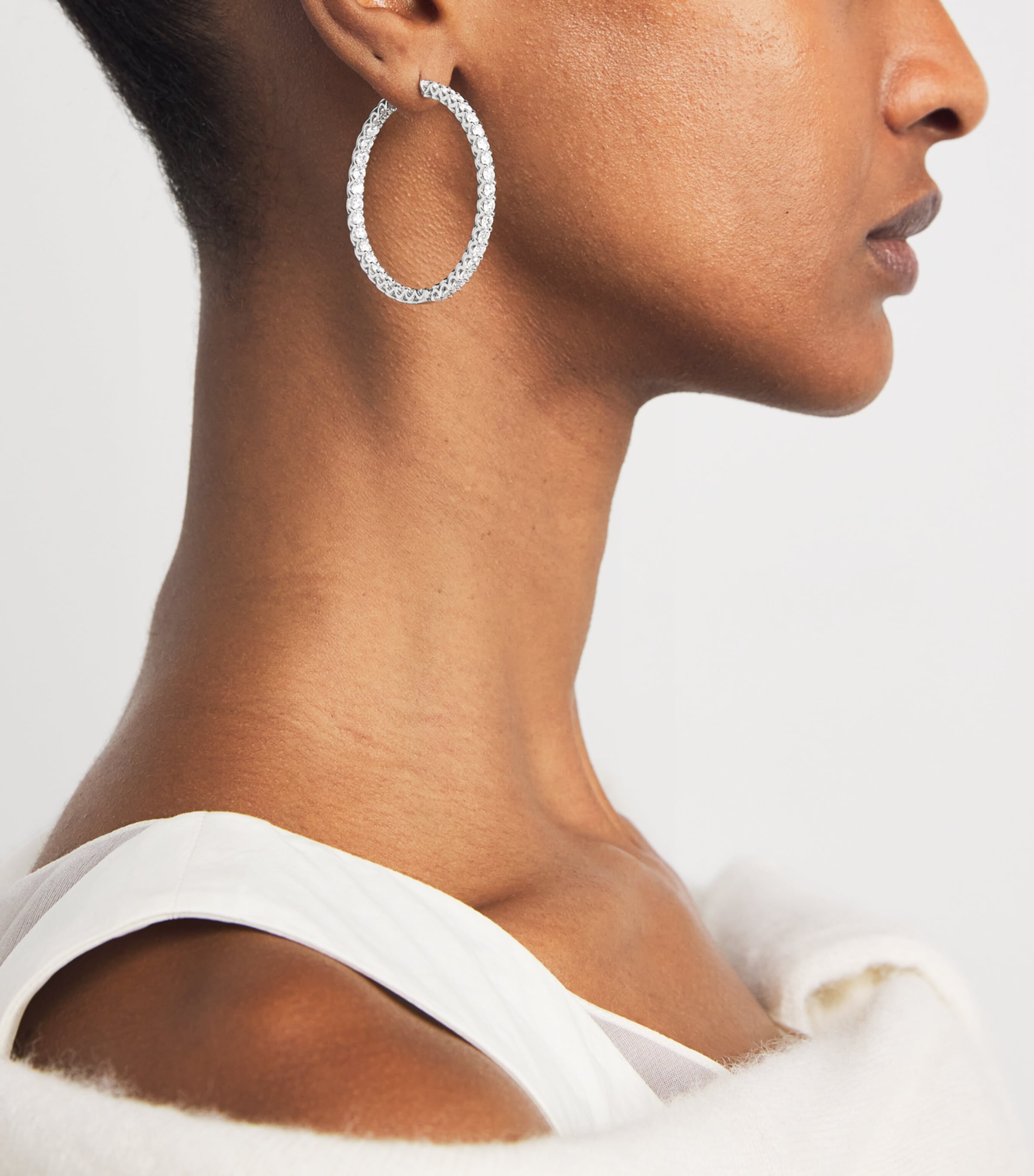 Harrods White Gold and Diamond Hoop Earrings (5.84ctw) White Gold Image 2