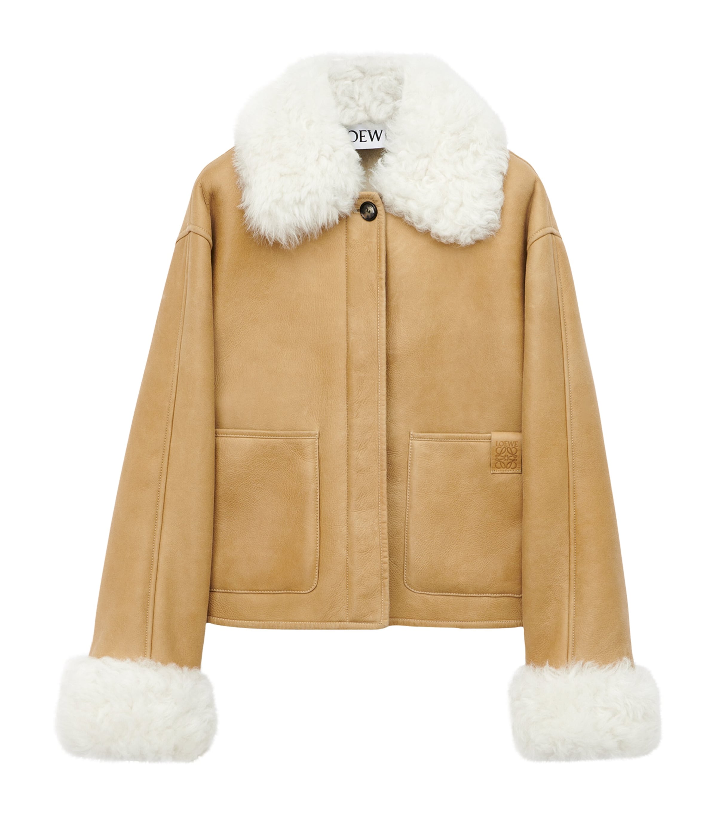 Loewe Shearling-trim Leather Jacket In White