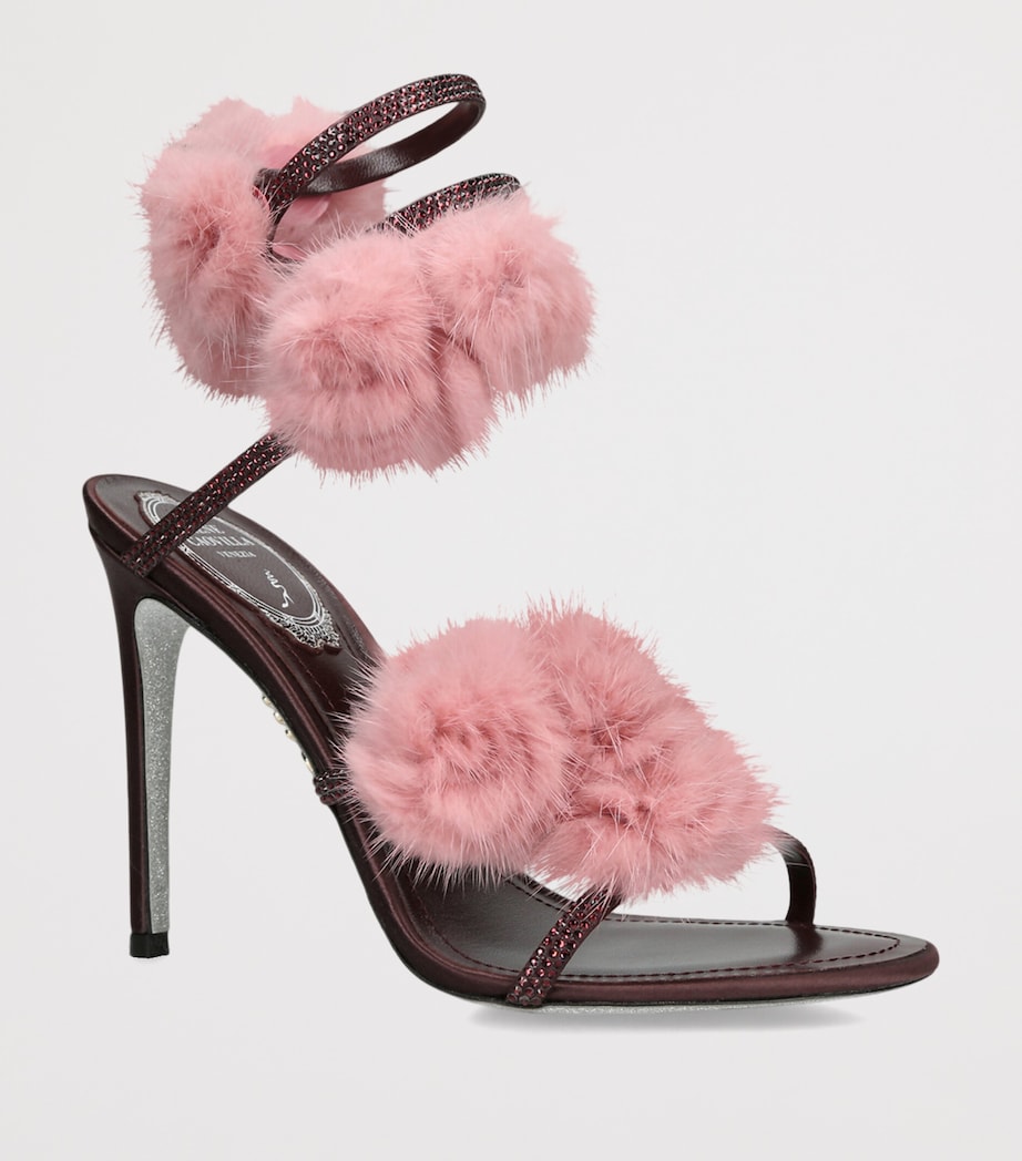 René Caovilla Embellished Pom-Pom Heeled Sandals 105 Wine Comb Image 2