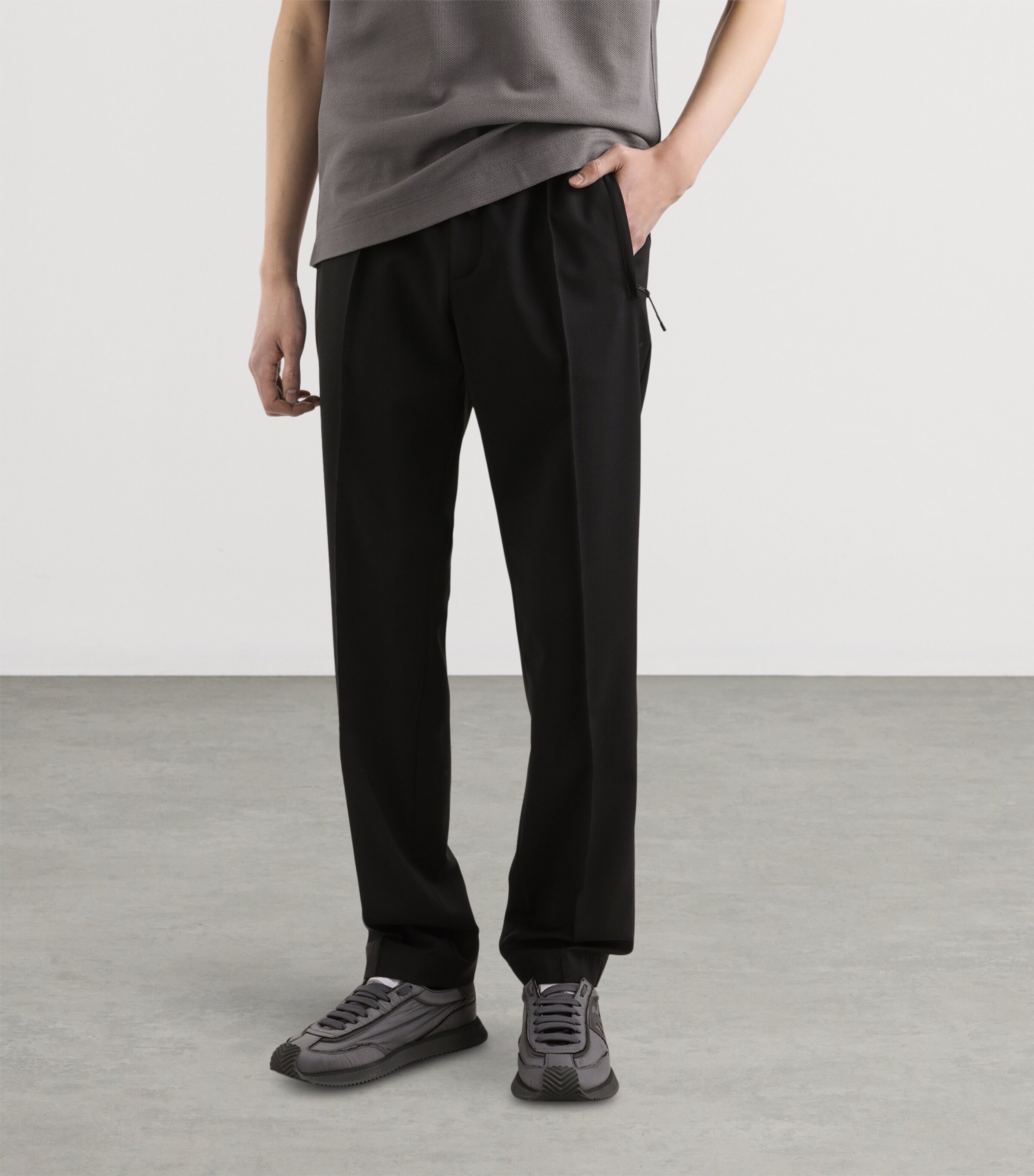 Wool-Blend Pleated Drawstring Trousers N0000-BLACK Image 5