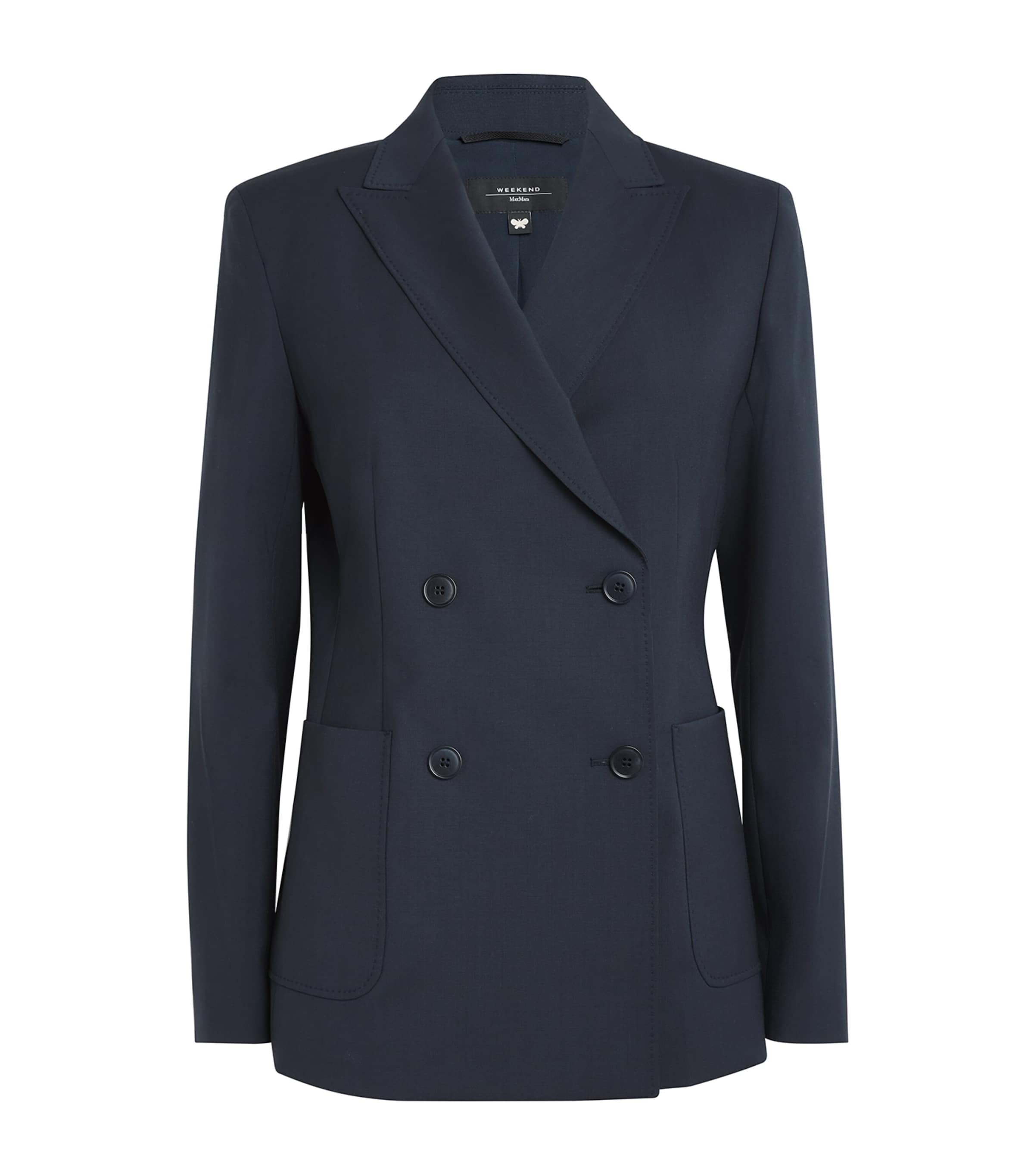 Weekend Max Mara Virgin Wool Double-breasted Blazer In Navy