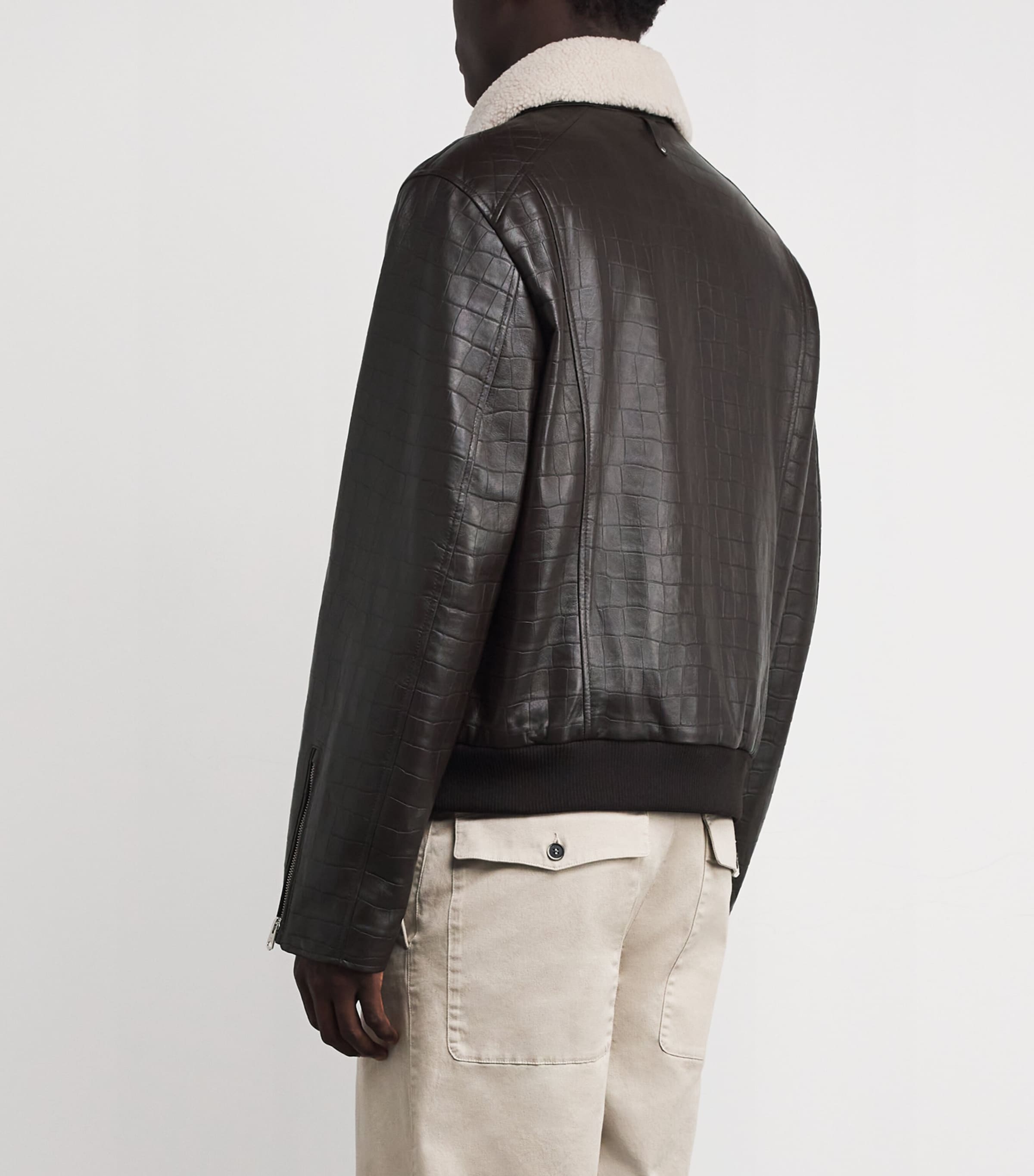 Embossed-Leather Chance-NV Bomber Jacket COFFEE A Image 4